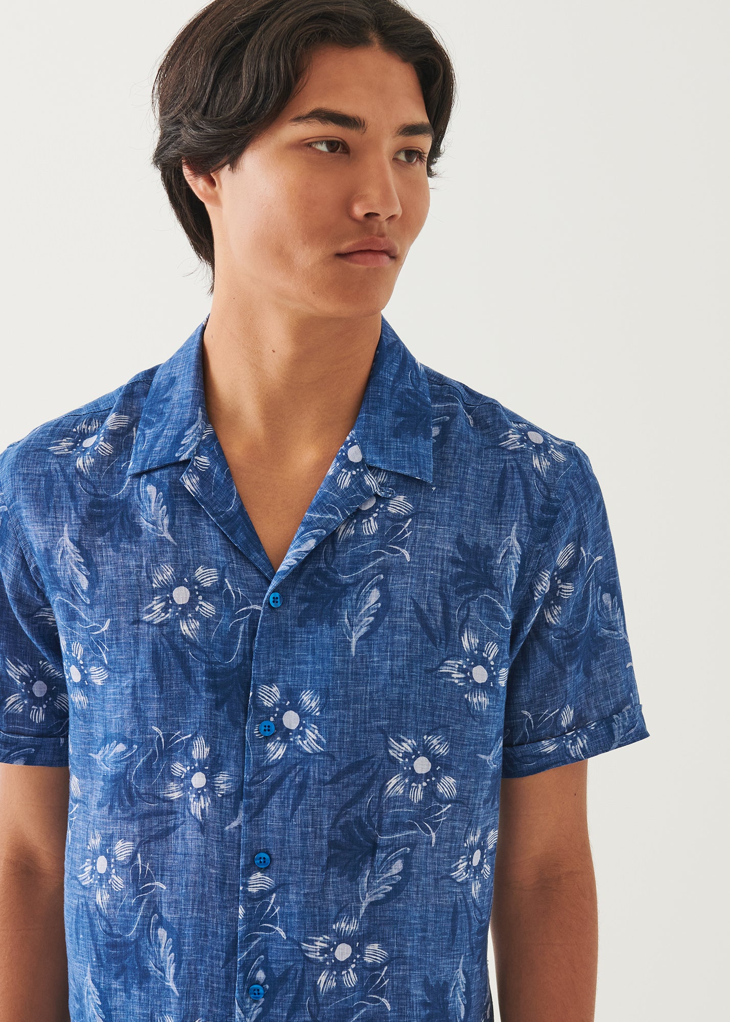 Linen Camp Collar Floral Shirt