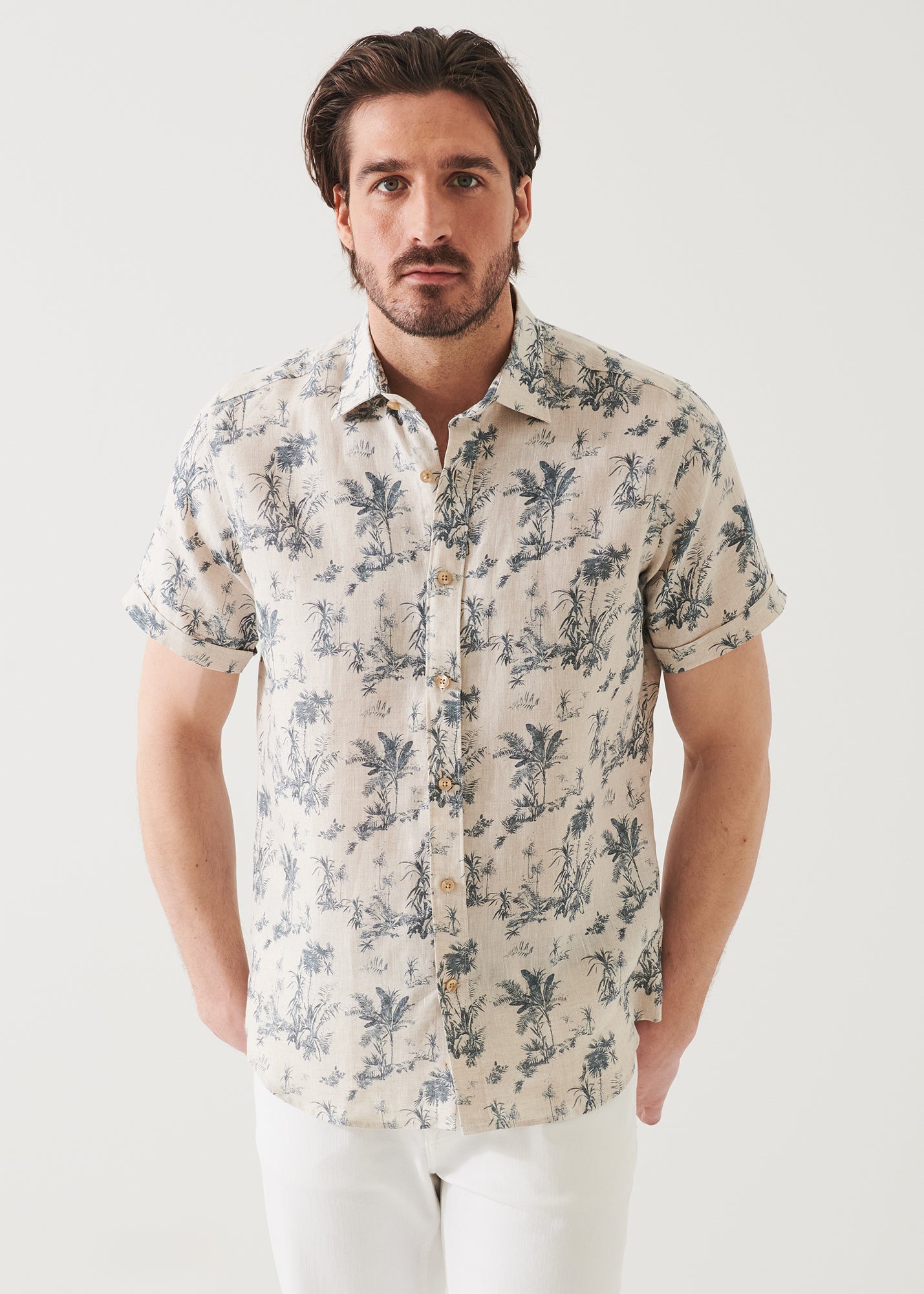 Palm Tree Print Linen Shirt