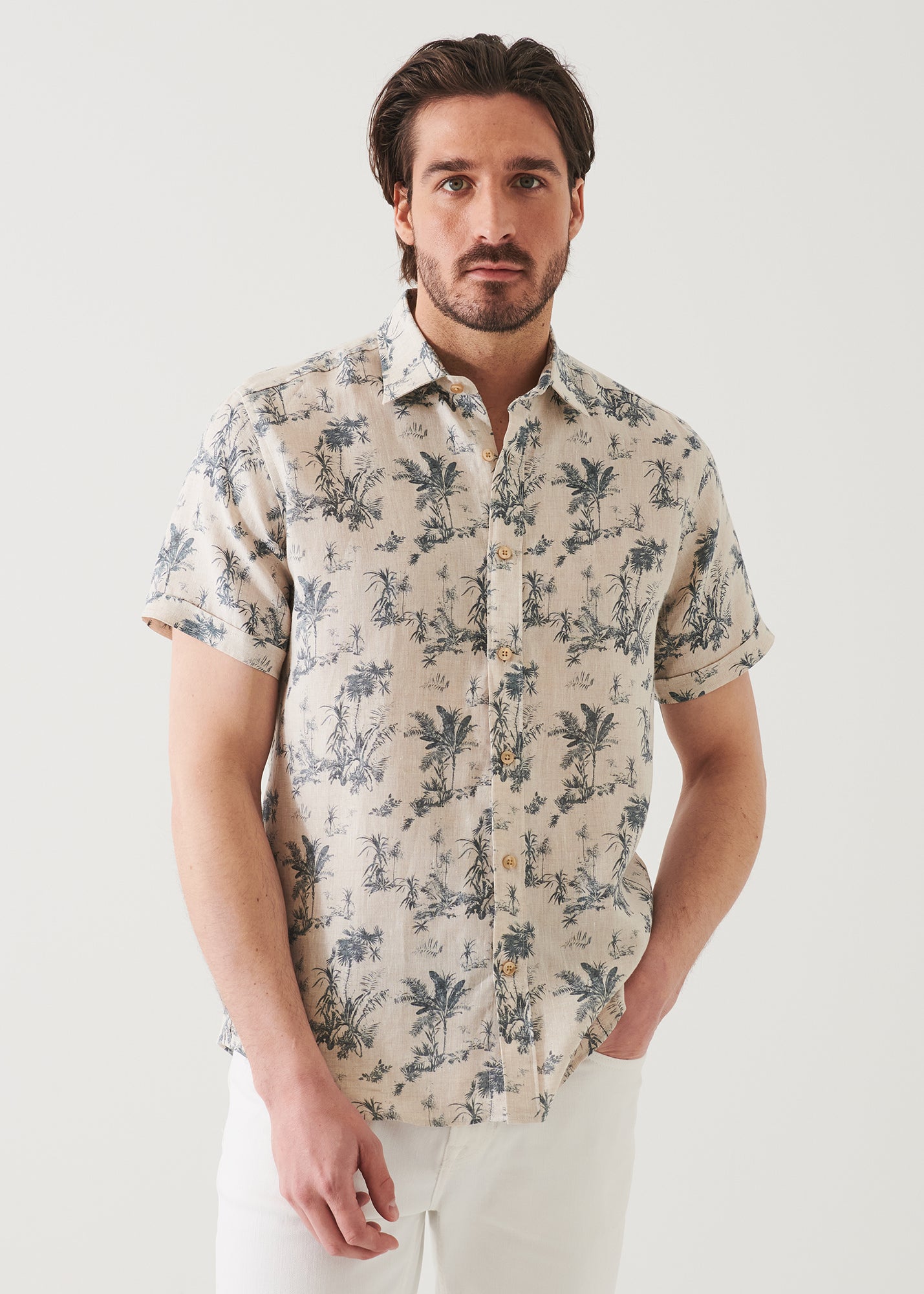 Palm Tree Print Linen Shirt