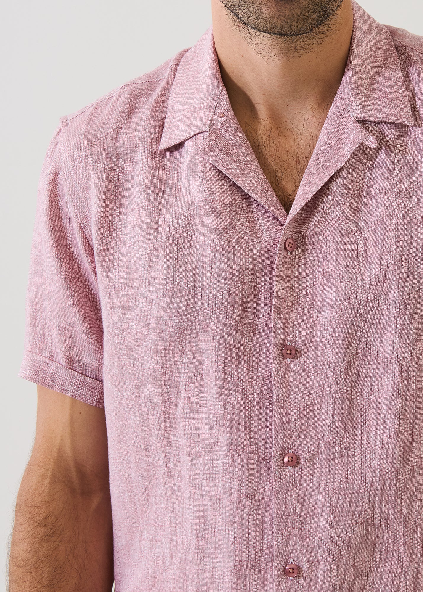 Geometric Jacquard Linen Camp Collar Shirt