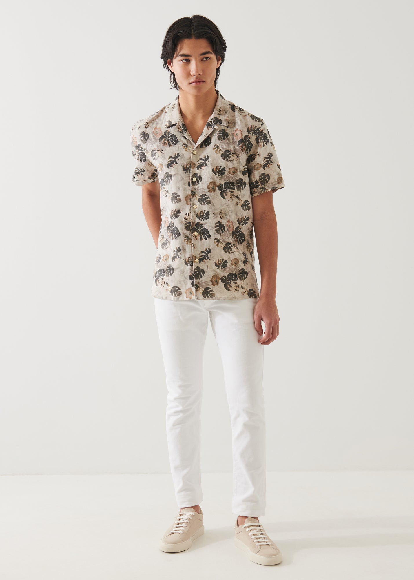 Floral Leaf Print Linen Shirt