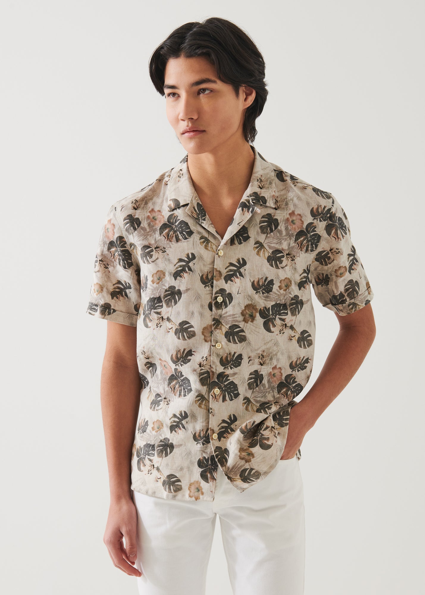 Floral Leaf Print Linen Shirt