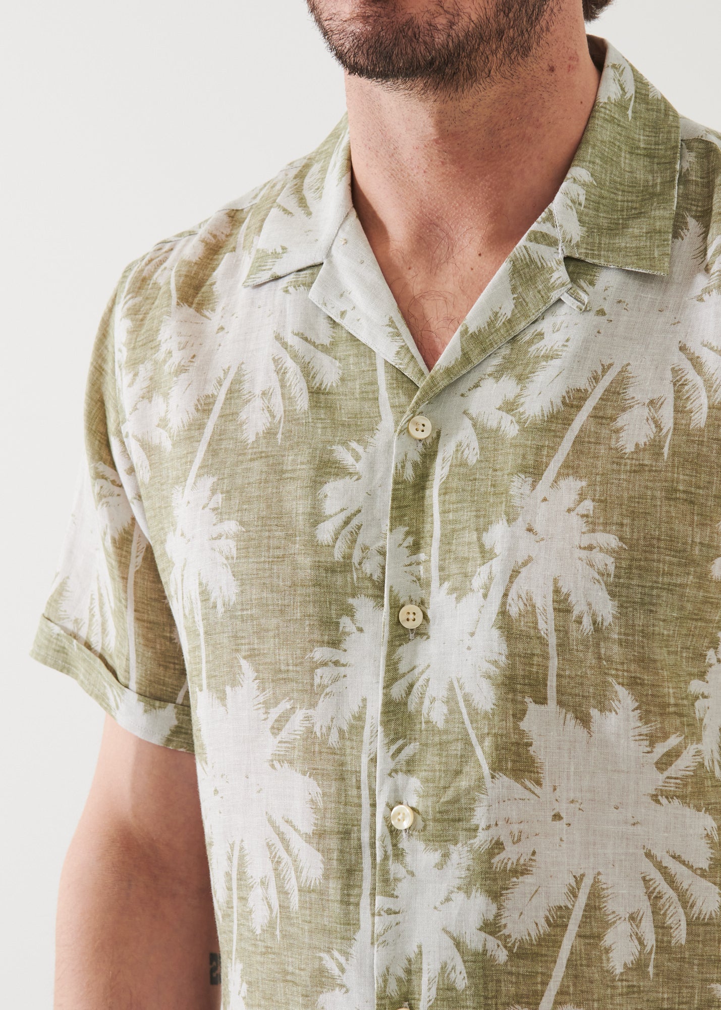 Tropical Print Camp Collar Linen Shirt