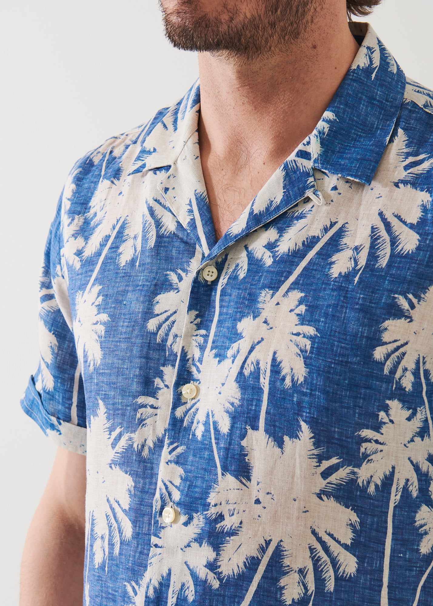 Tropical Print Camp Collar Linen Shirt
