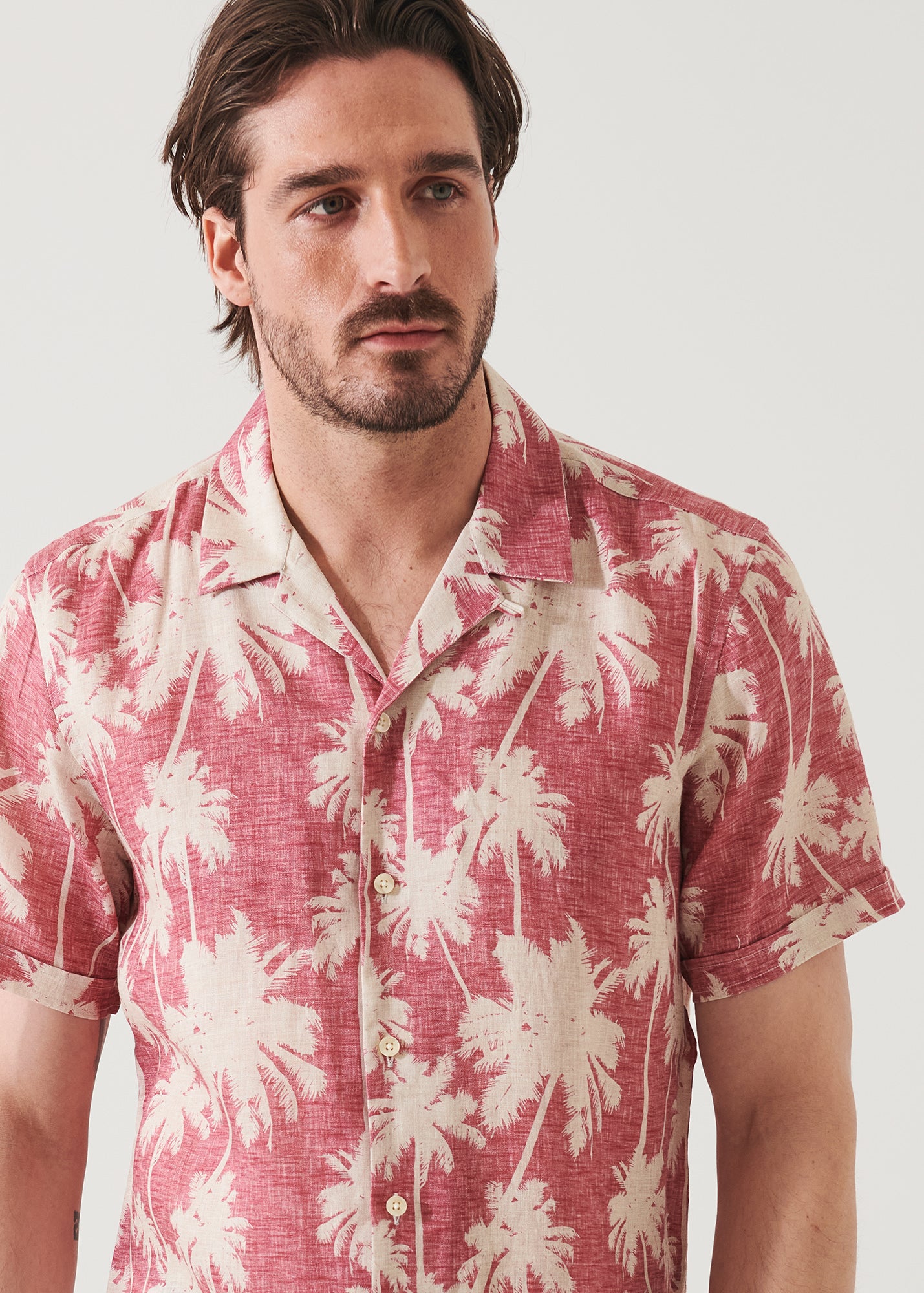 Tropical Print Camp Collar Linen Shirt