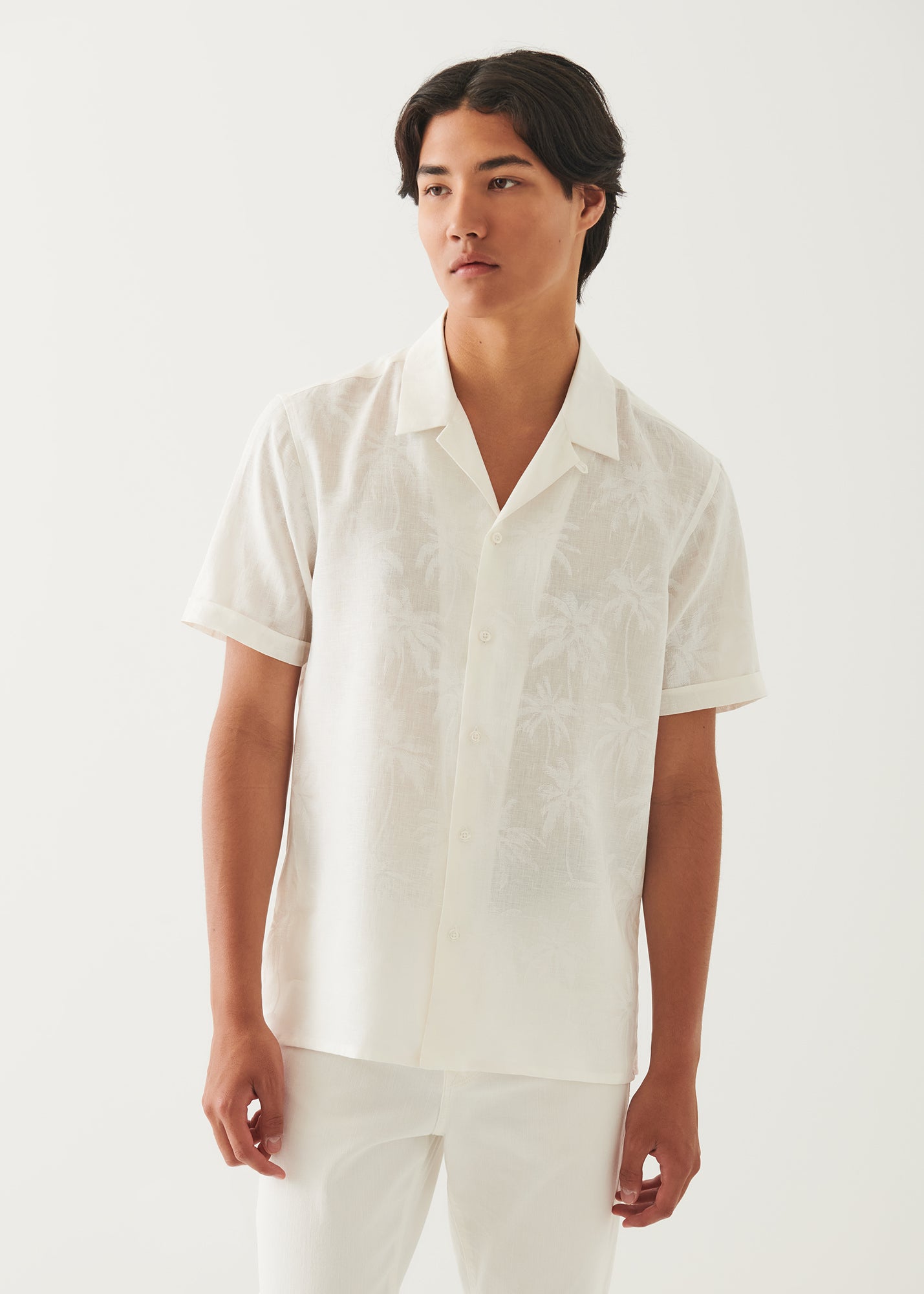 Printed Linen Camp Collar Shirt