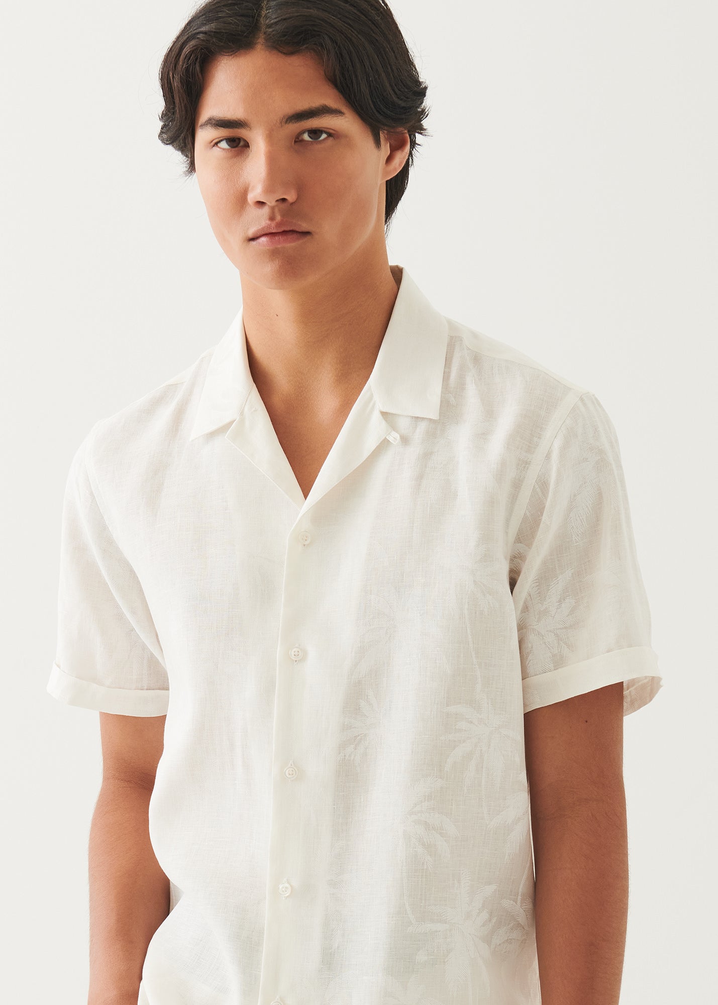 Printed Linen Camp Collar Shirt