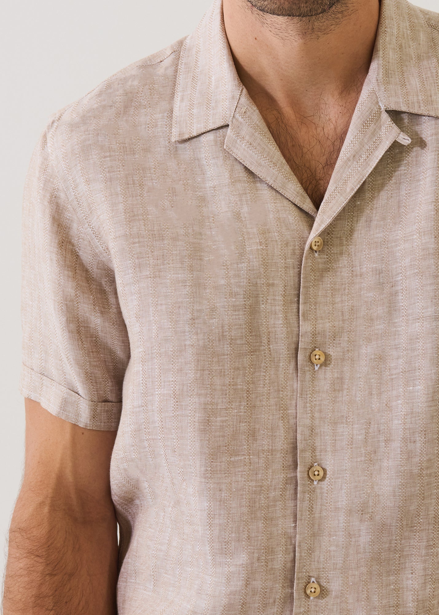 Striped Jacquard Linen Camp Collar Shirt