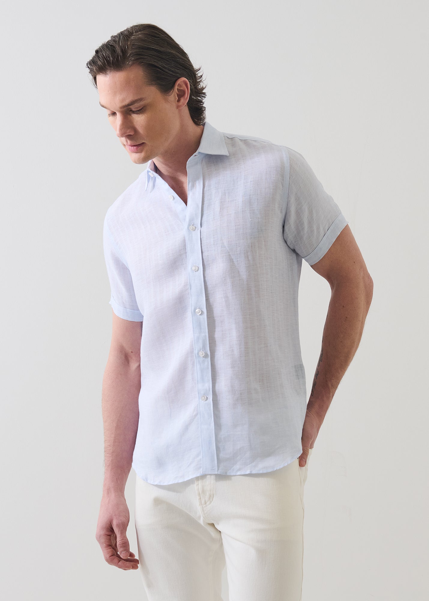Textured Tonal Stripe Linen Shirt - PATRICK ASSARAF
