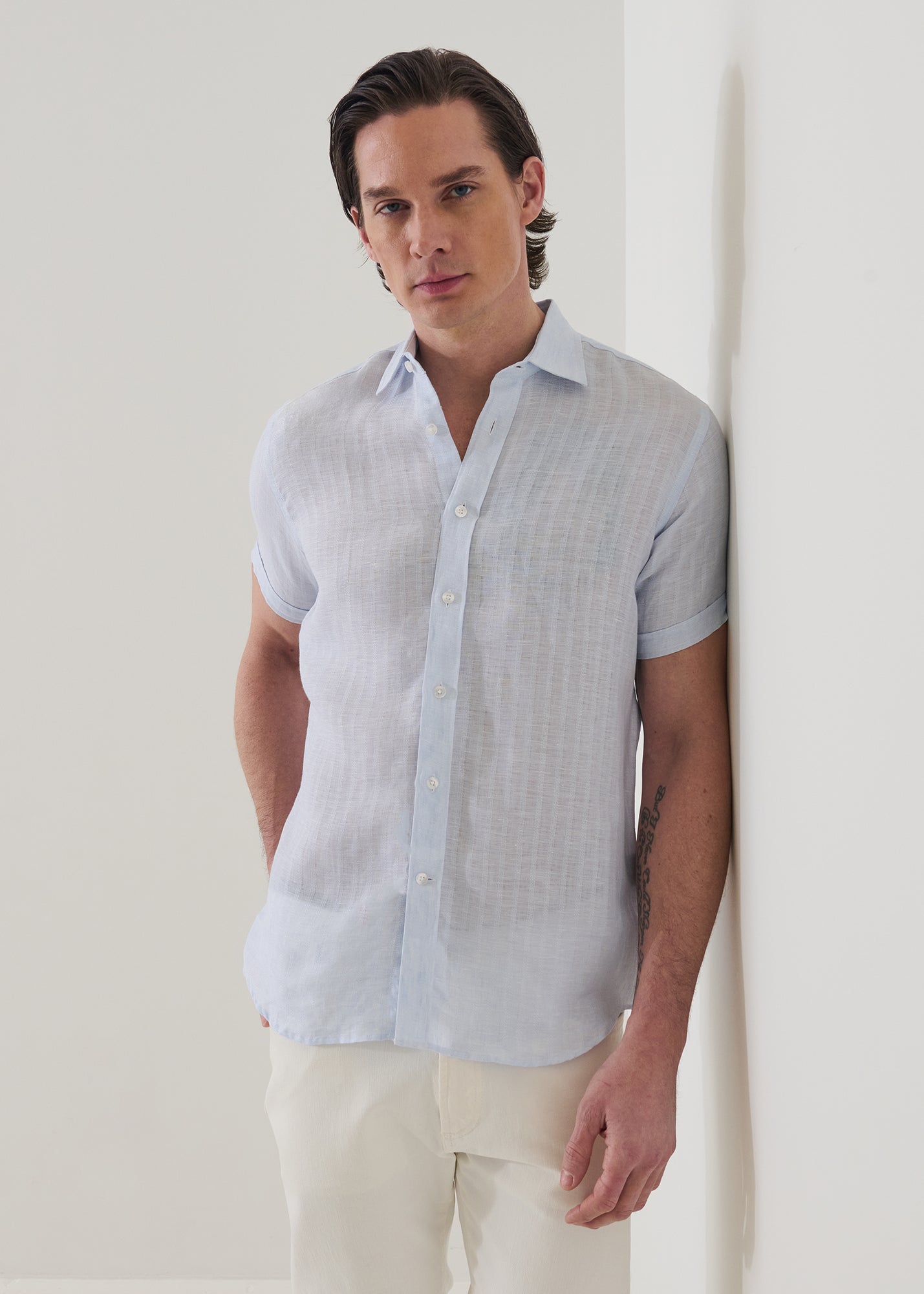 Textured Tonal Stripe Linen Shirt - PATRICK ASSARAF