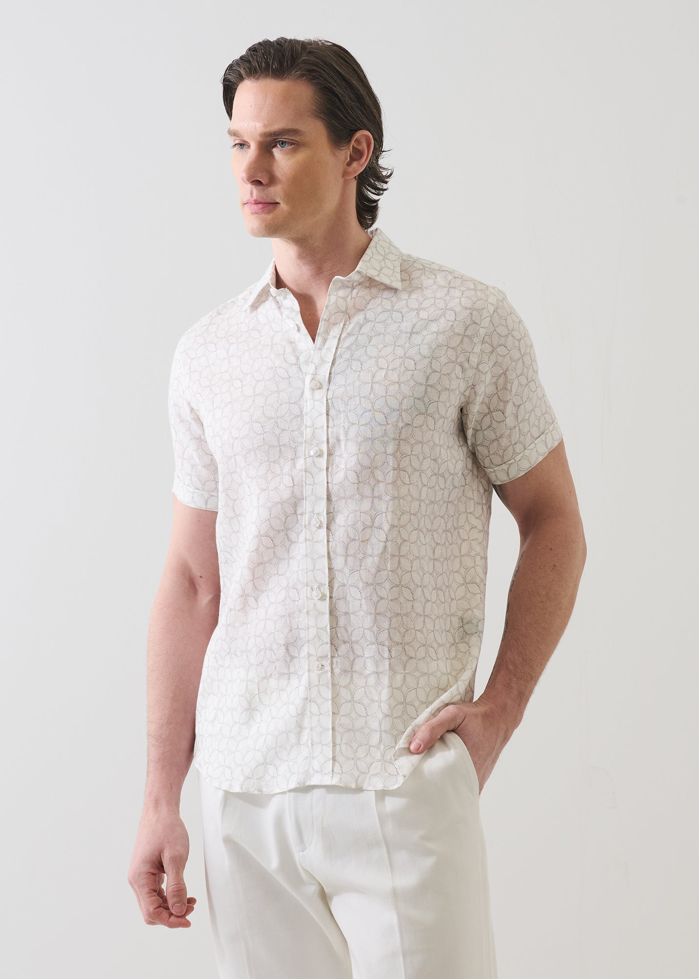 Geometric Print Linen Shirt - PATRICK ASSARAF