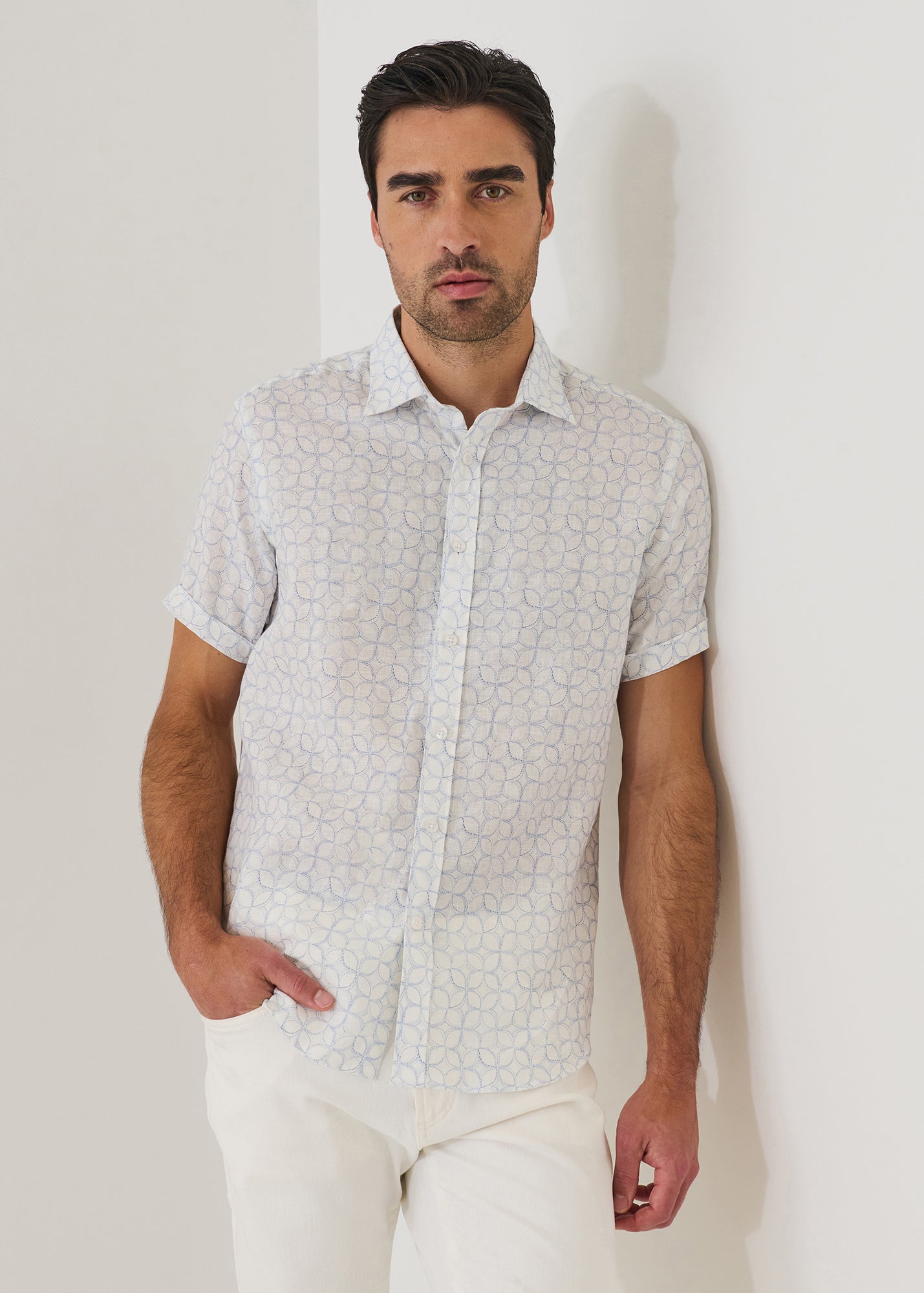 Geometric Print Linen Shirt
