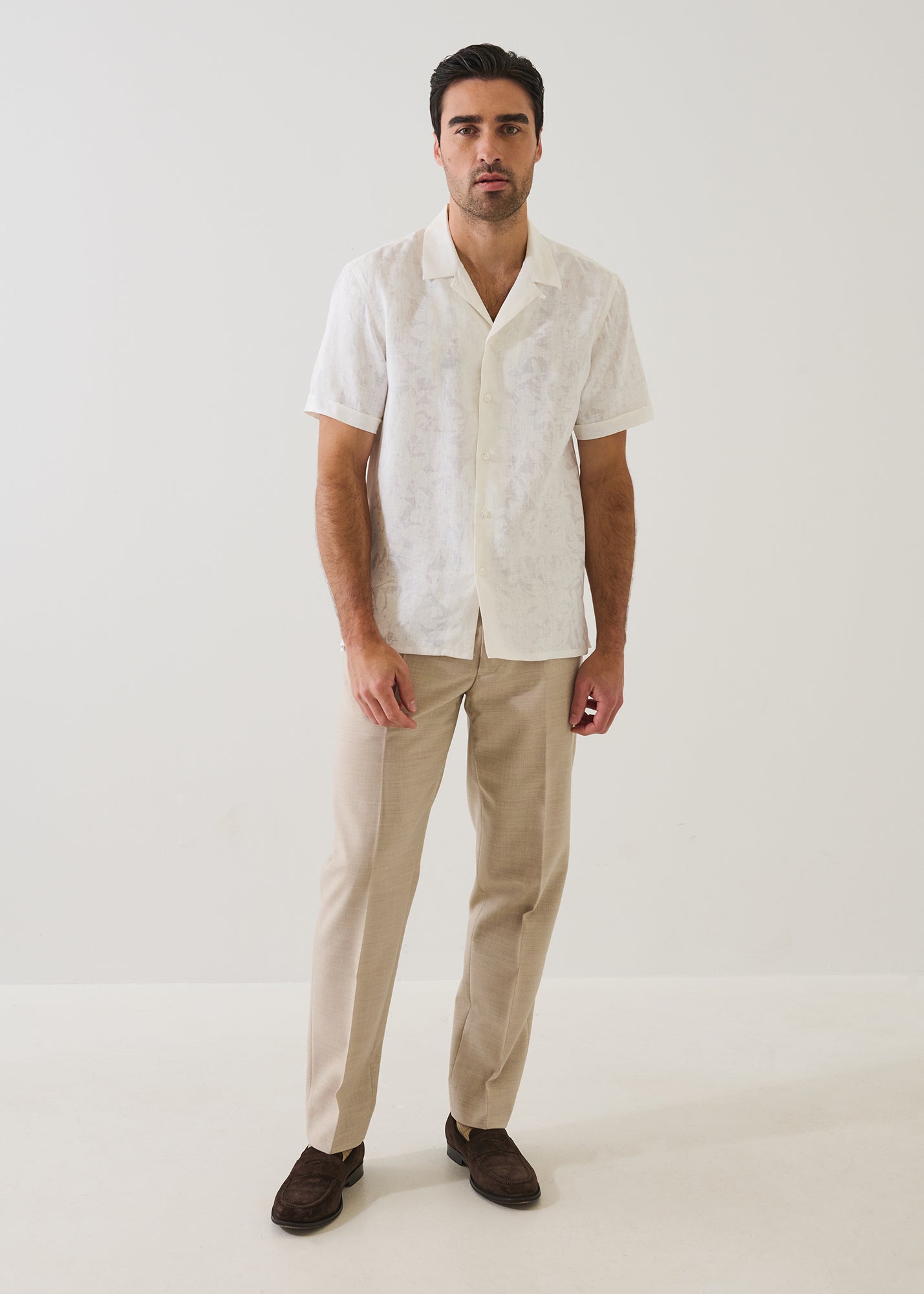 Tonal Floral Print Linen Camp Collar Shirt