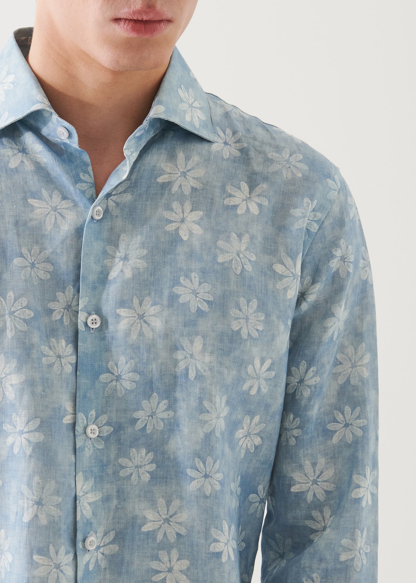 Floral Print Linen Spread Collar Shirt - PATRICK ASSARAF