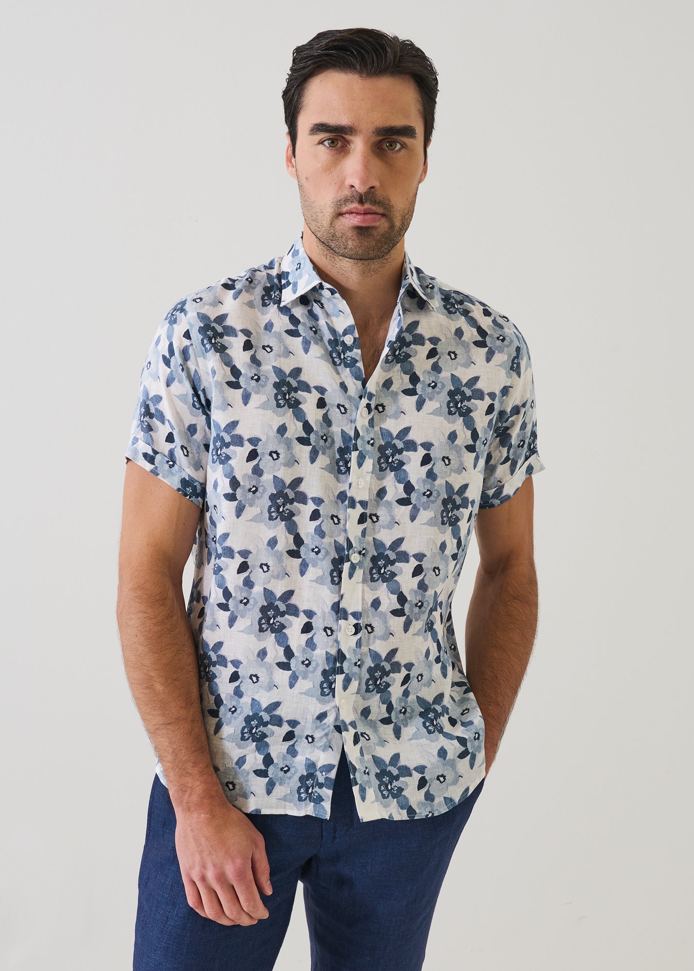 Watercolour Floral Print Linen Shirt