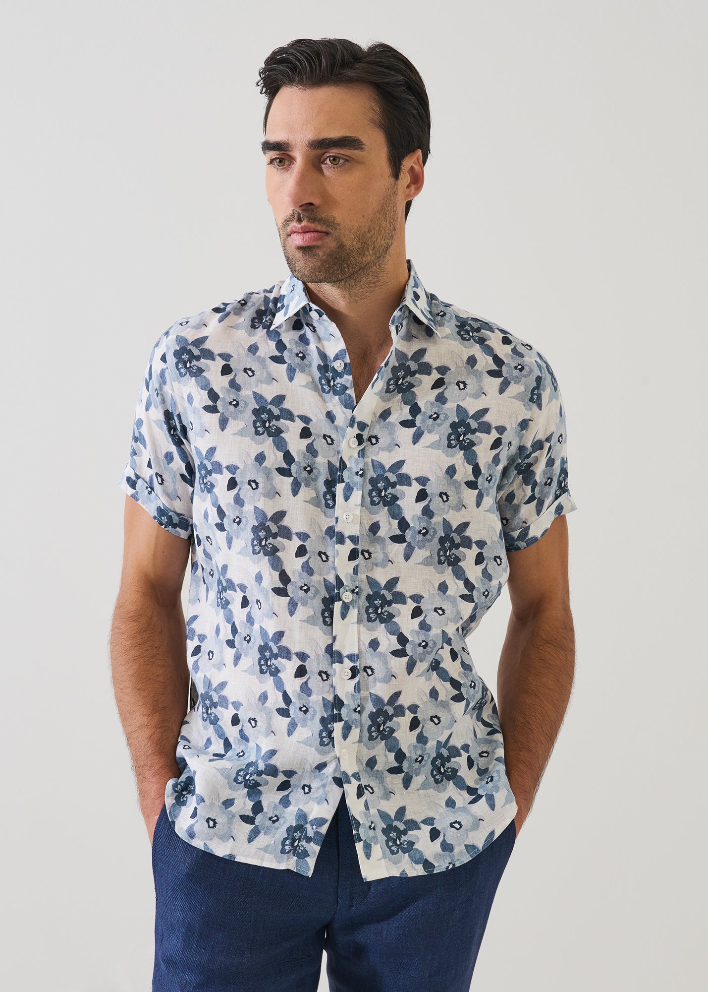 Watercolour Floral Print Linen Shirt