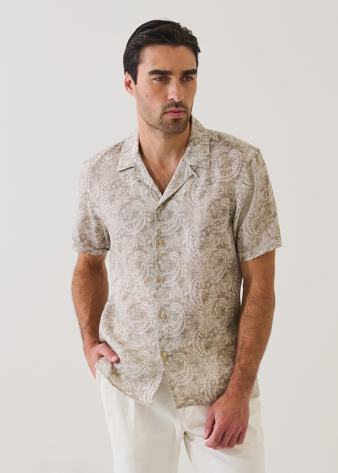 Paisley Print Linen Camp Collar Shirt