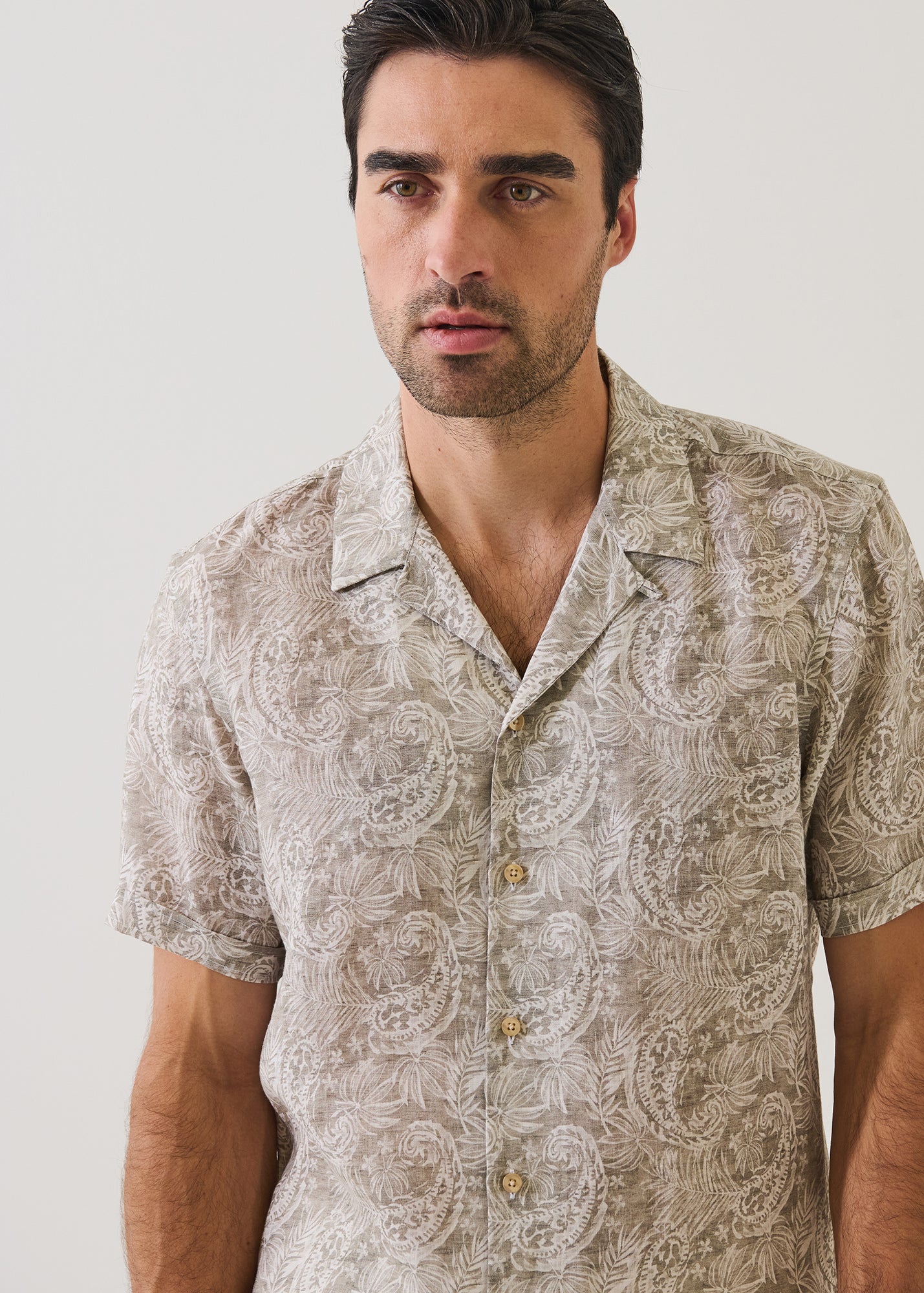 Paisley Print Linen Camp Collar Shirt