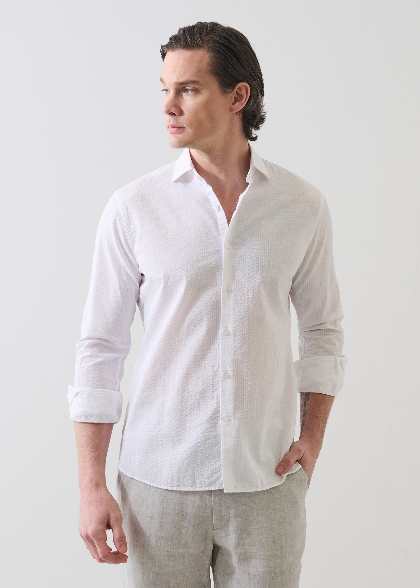 Seersucker Cotton Stretch Shirt - PATRICK ASSARAF