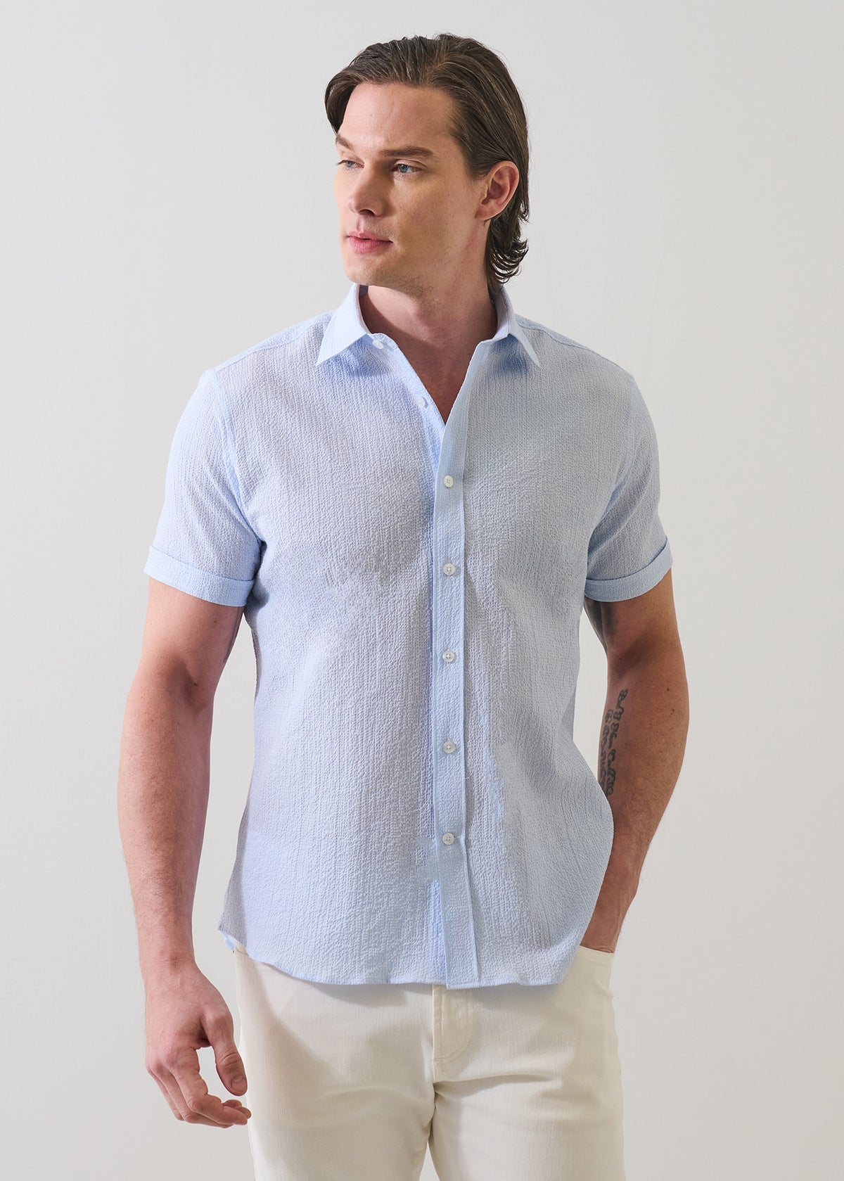 Seersucker Cotton Stretch Shirt - PATRICK ASSARAF