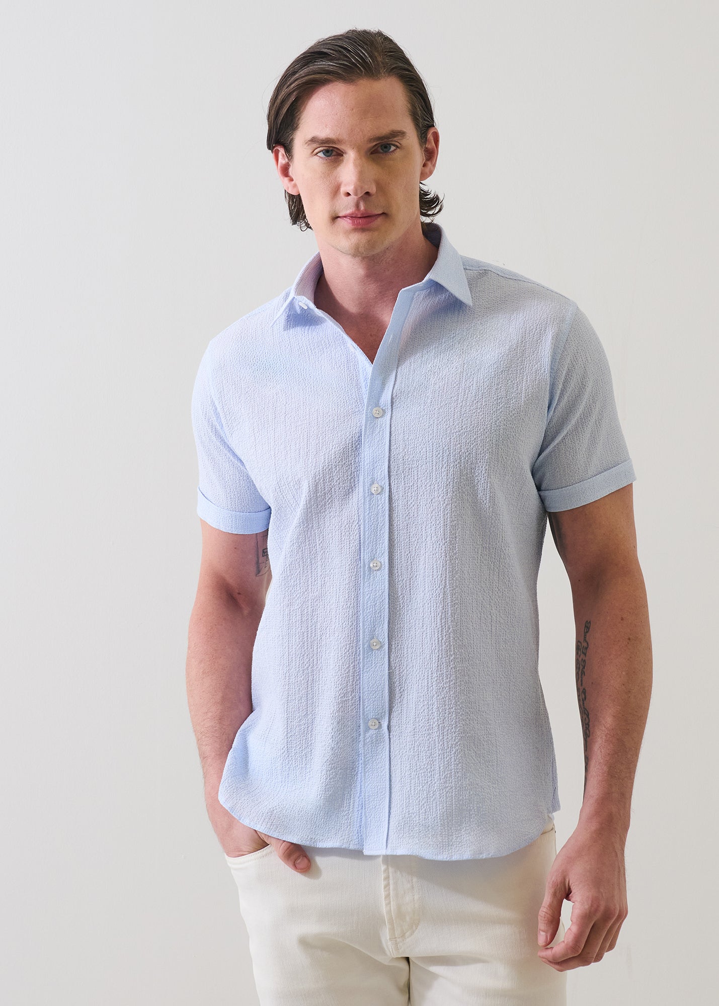 Seersucker Cotton Stretch Shirt - PATRICK ASSARAF