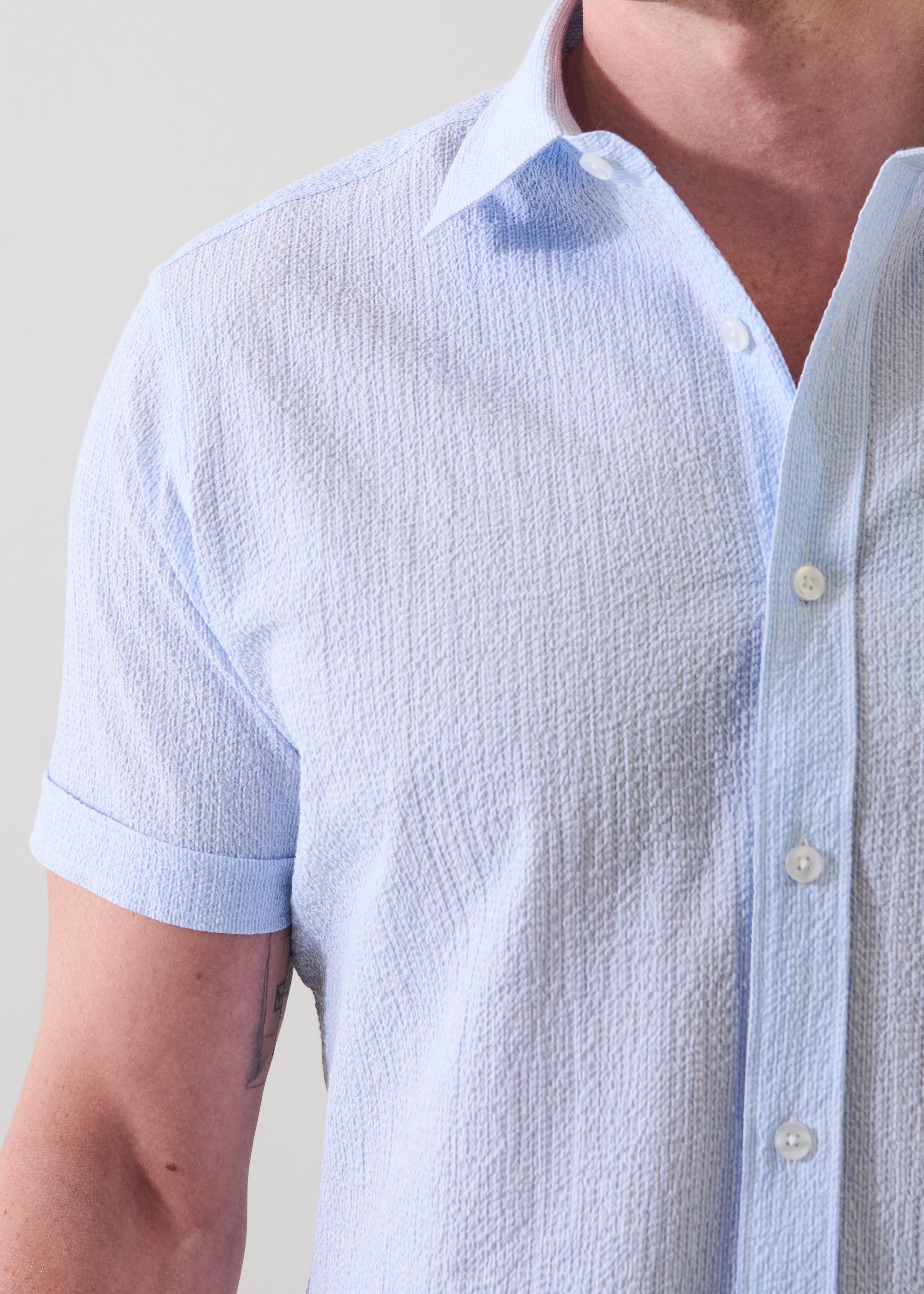 Seersucker Cotton Stretch Shirt - PATRICK ASSARAF
