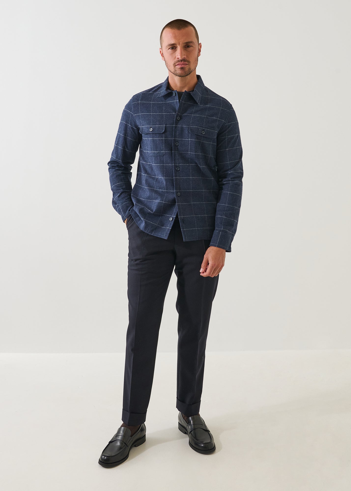 Wool Windowpane Utility Overshirt