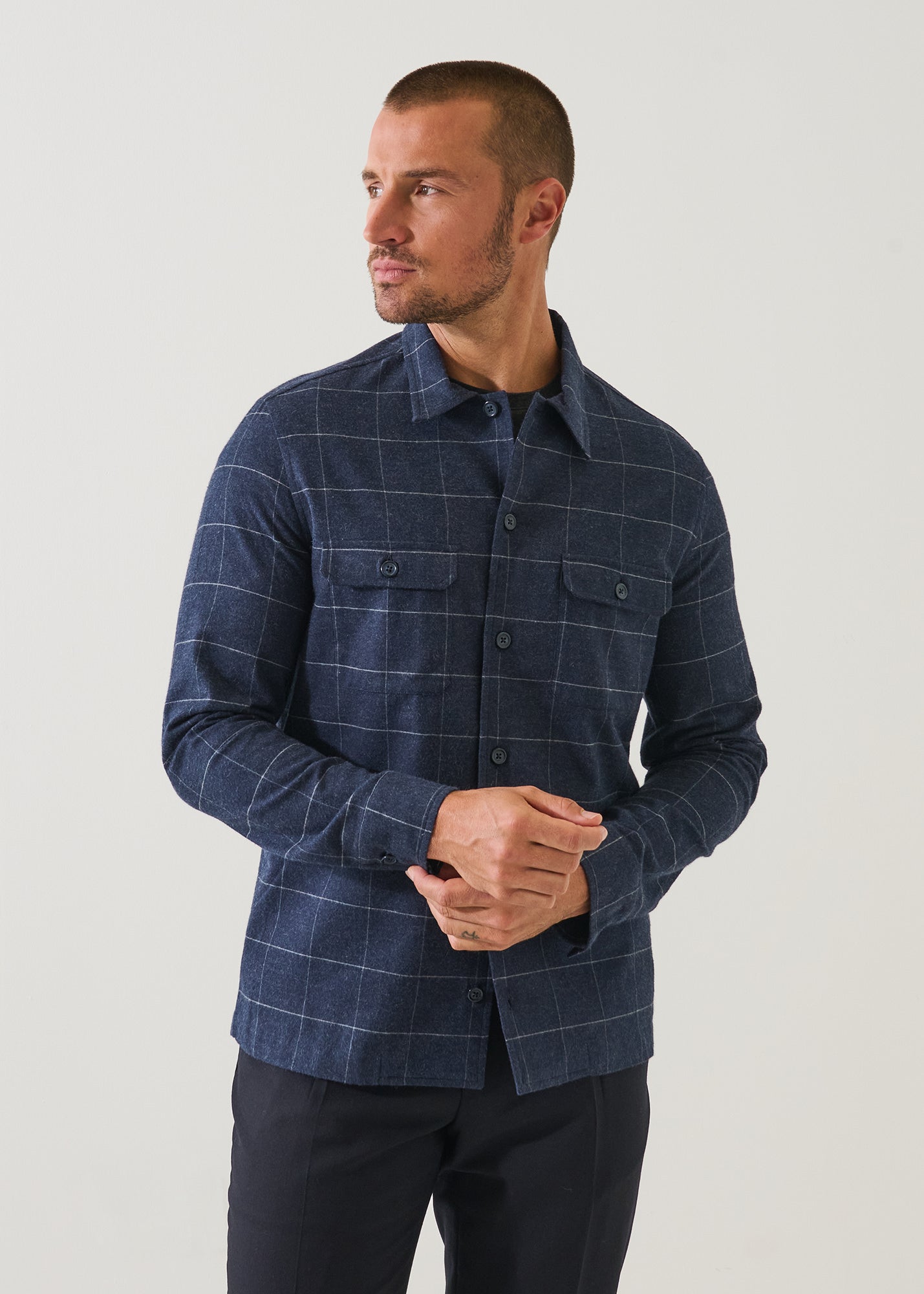 Wool Windowpane Utility Overshirt