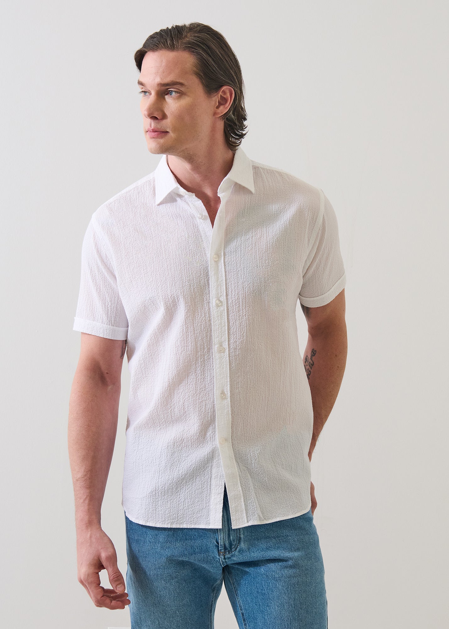Seersucker Cotton Stretch Shirt - PATRICK ASSARAF