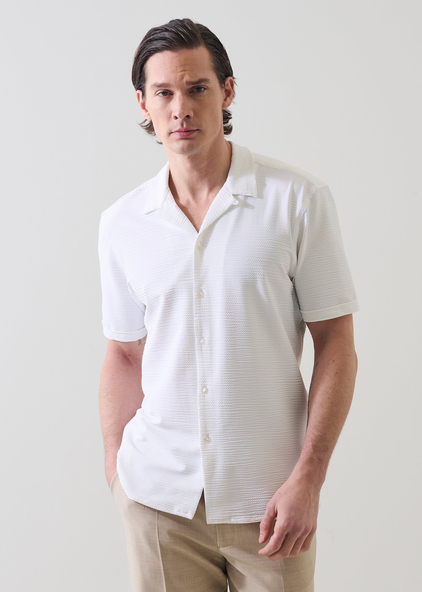 Seersucker Performance Stretch Shirt - PATRICK ASSARAF