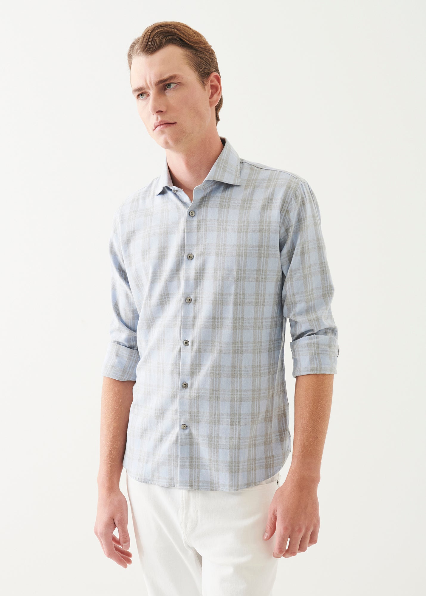 Cotton Blend Plaid Button Up Shirt - PATRICK ASSARAF