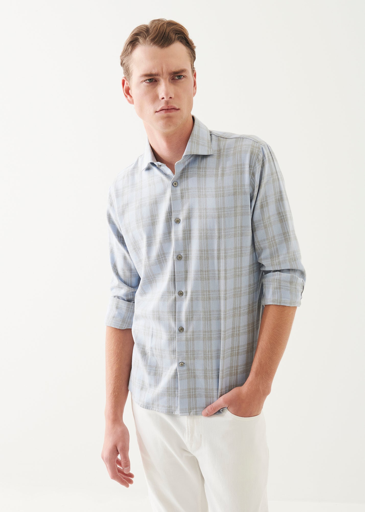 Cotton Blend Plaid Button Up Shirt - PATRICK ASSARAF