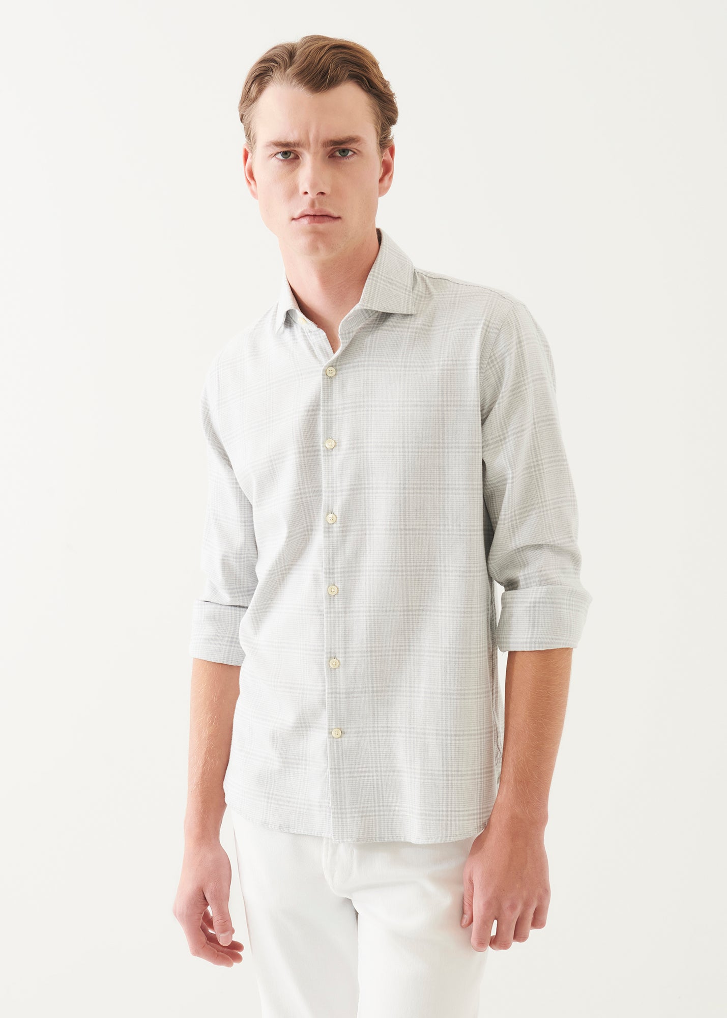 Cotton Blend Plaid Button Up Shirt
