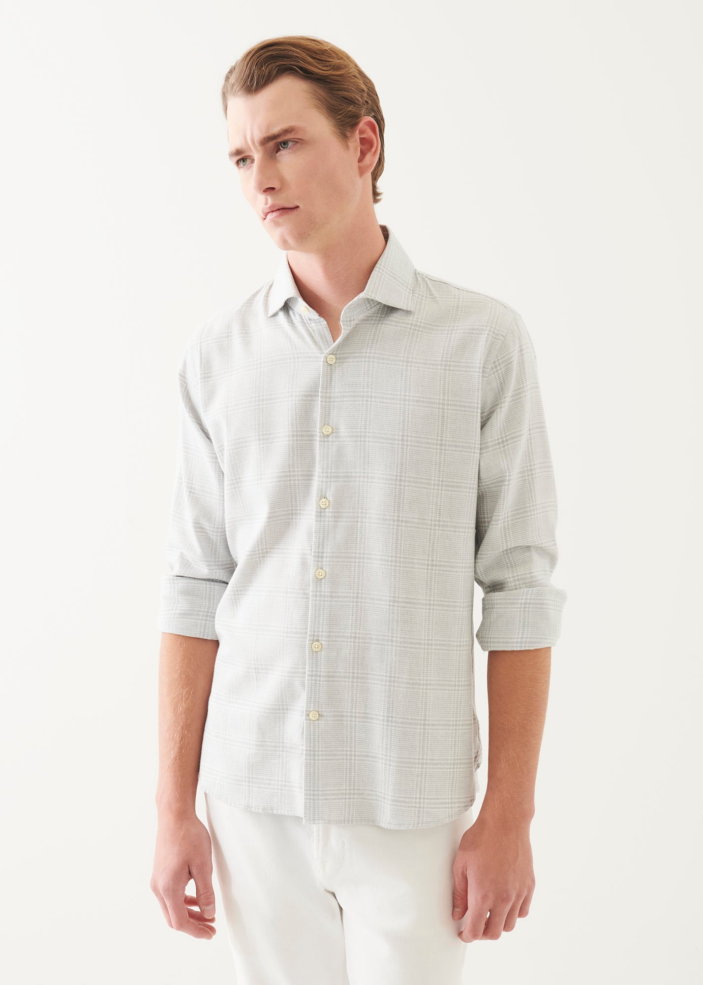 Cotton Blend Plaid Button Up Shirt