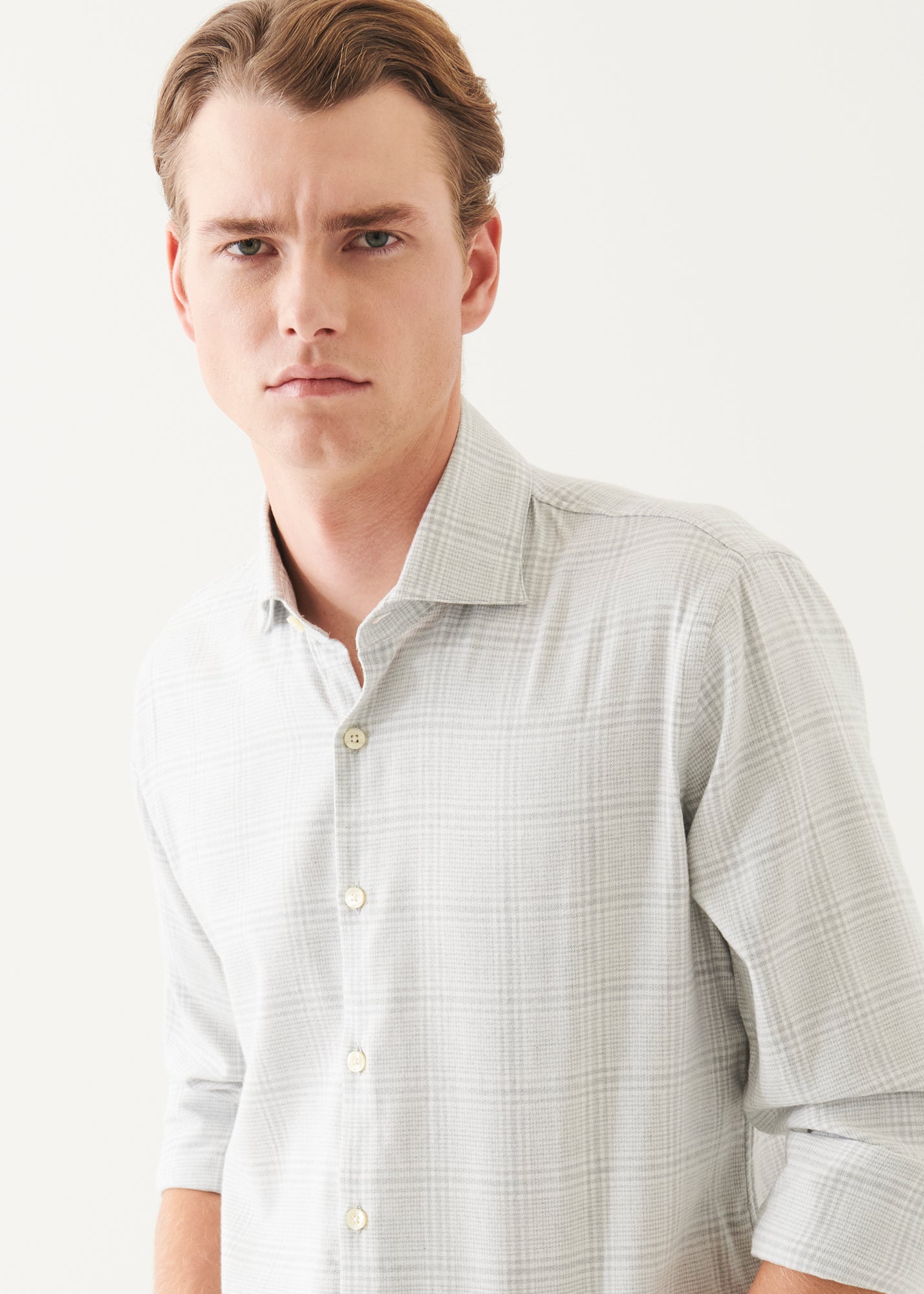 Cotton Blend Plaid Button Up Shirt