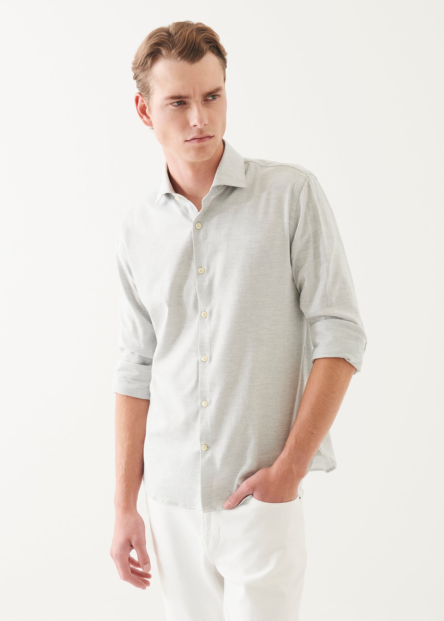 Cotton Blend Melange Button Up Shirt - PATRICK ASSARAF