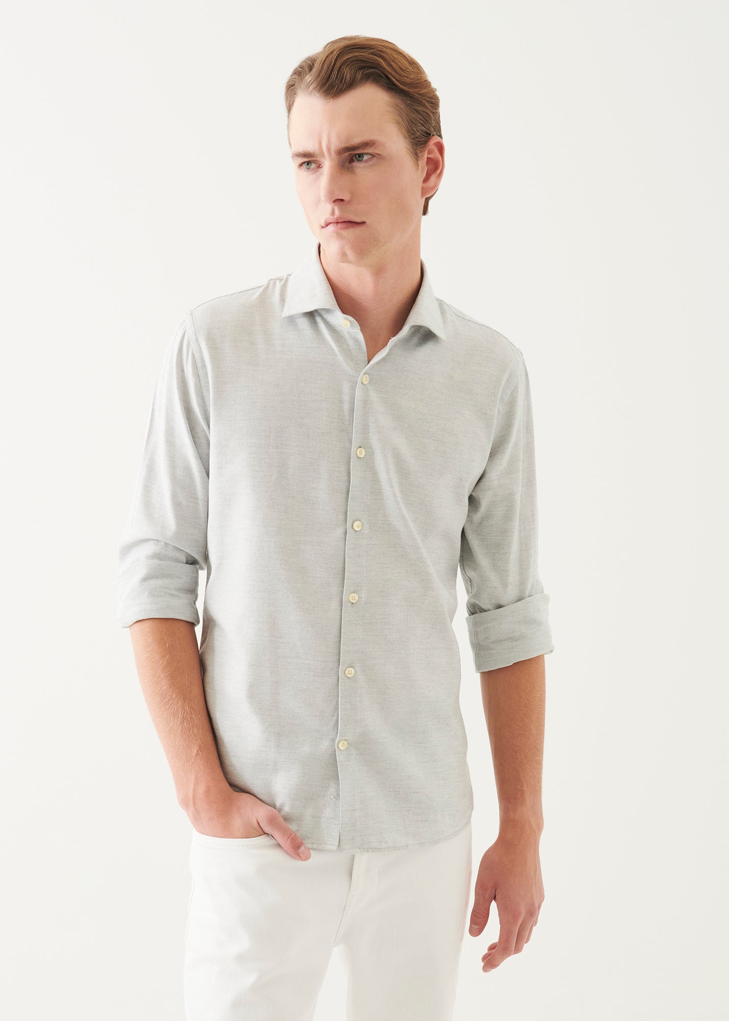 Cotton Blend Melange Button Up Shirt - PATRICK ASSARAF