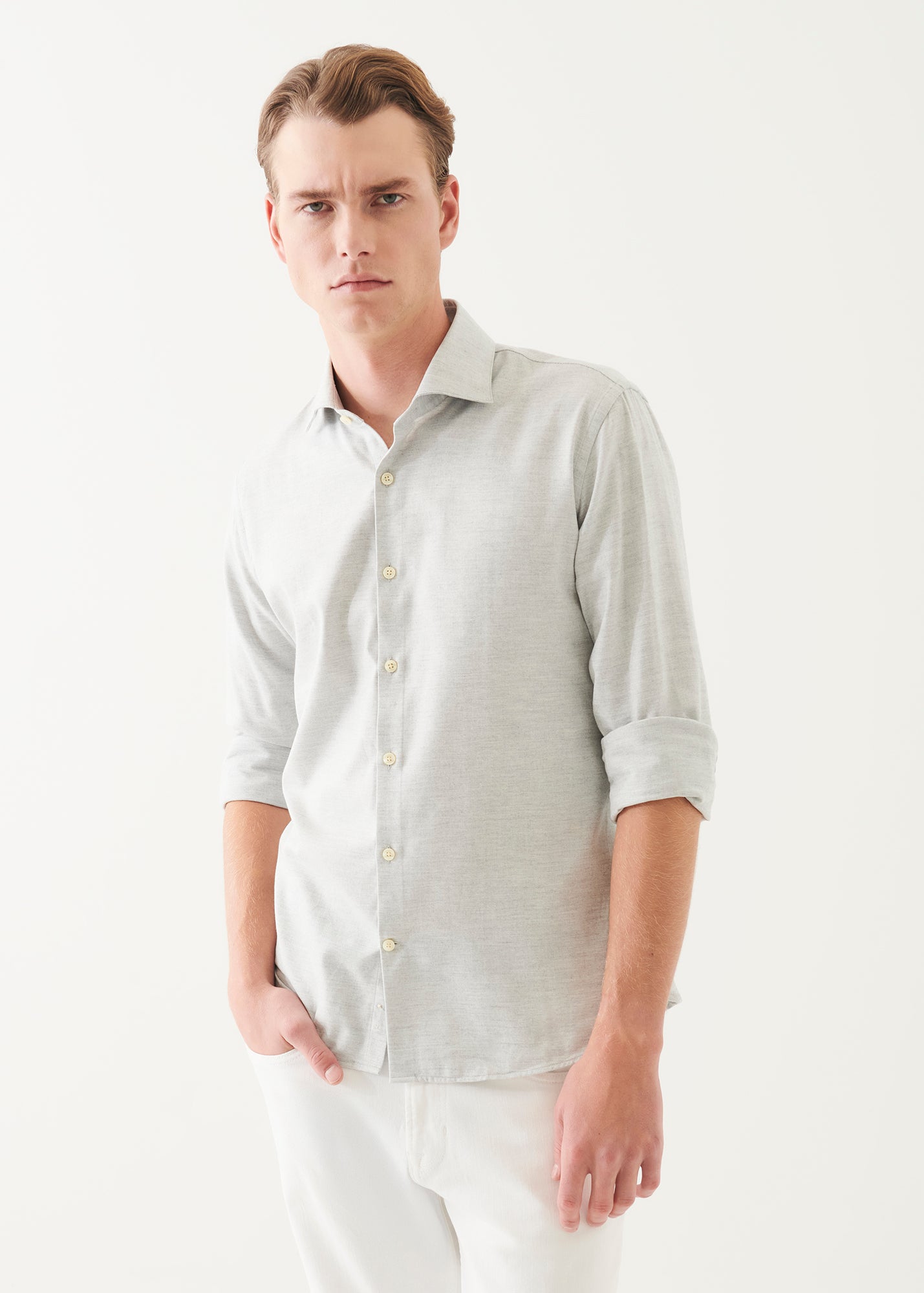 Cotton Blend Melange Button Up Shirt - PATRICK ASSARAF