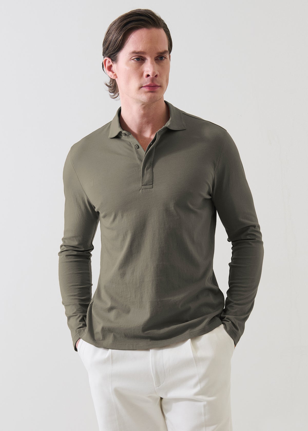 Organic Pima Cotton Long Sleeve Polo - PATRICK ASSARAF