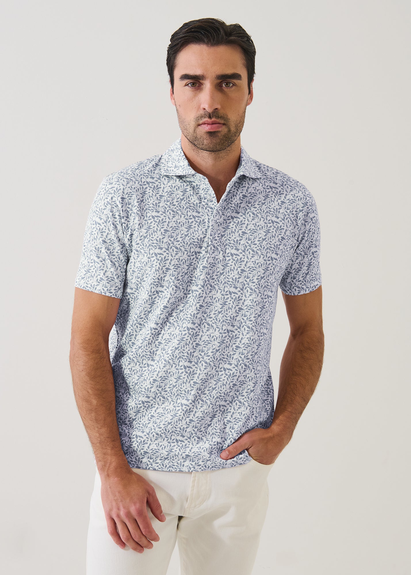 Pima Cotton Stretch Mini Leaf Print Polo - PATRICK ASSARAF