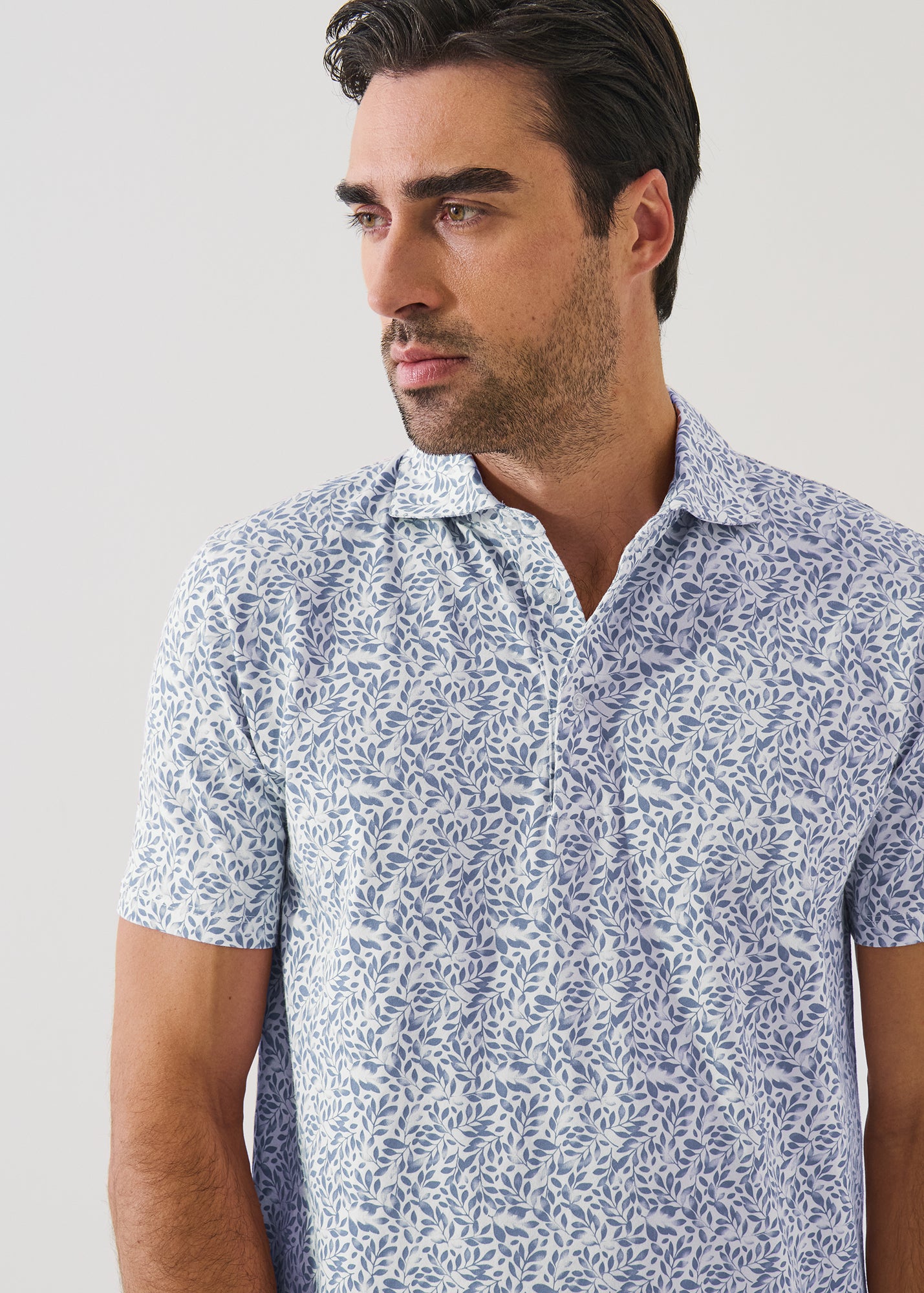 Pima Cotton Stretch Mini Leaf Print Polo - PATRICK ASSARAF