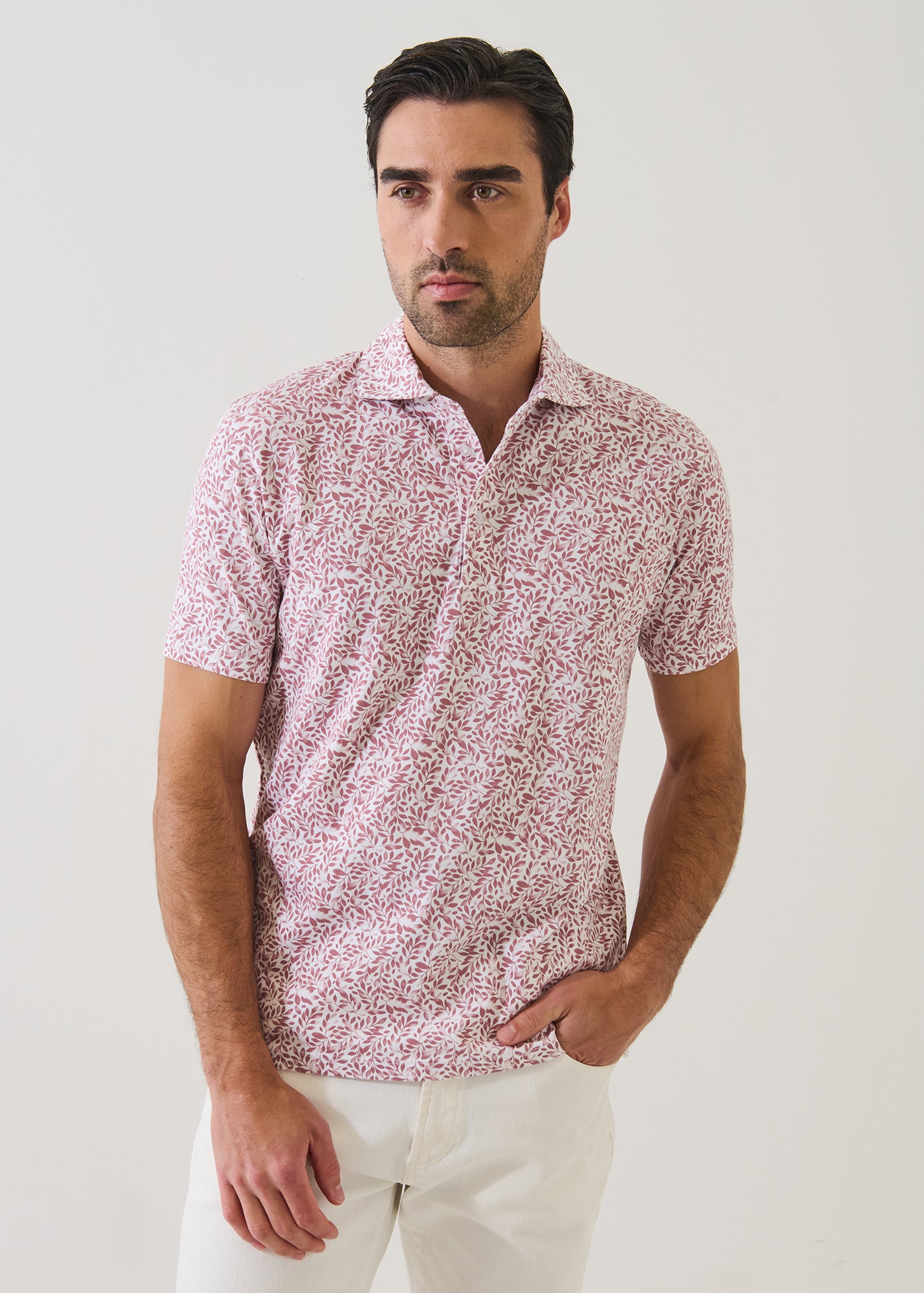 Pima Cotton Stretch Mini Leaf Print Polo - PATRICK ASSARAF