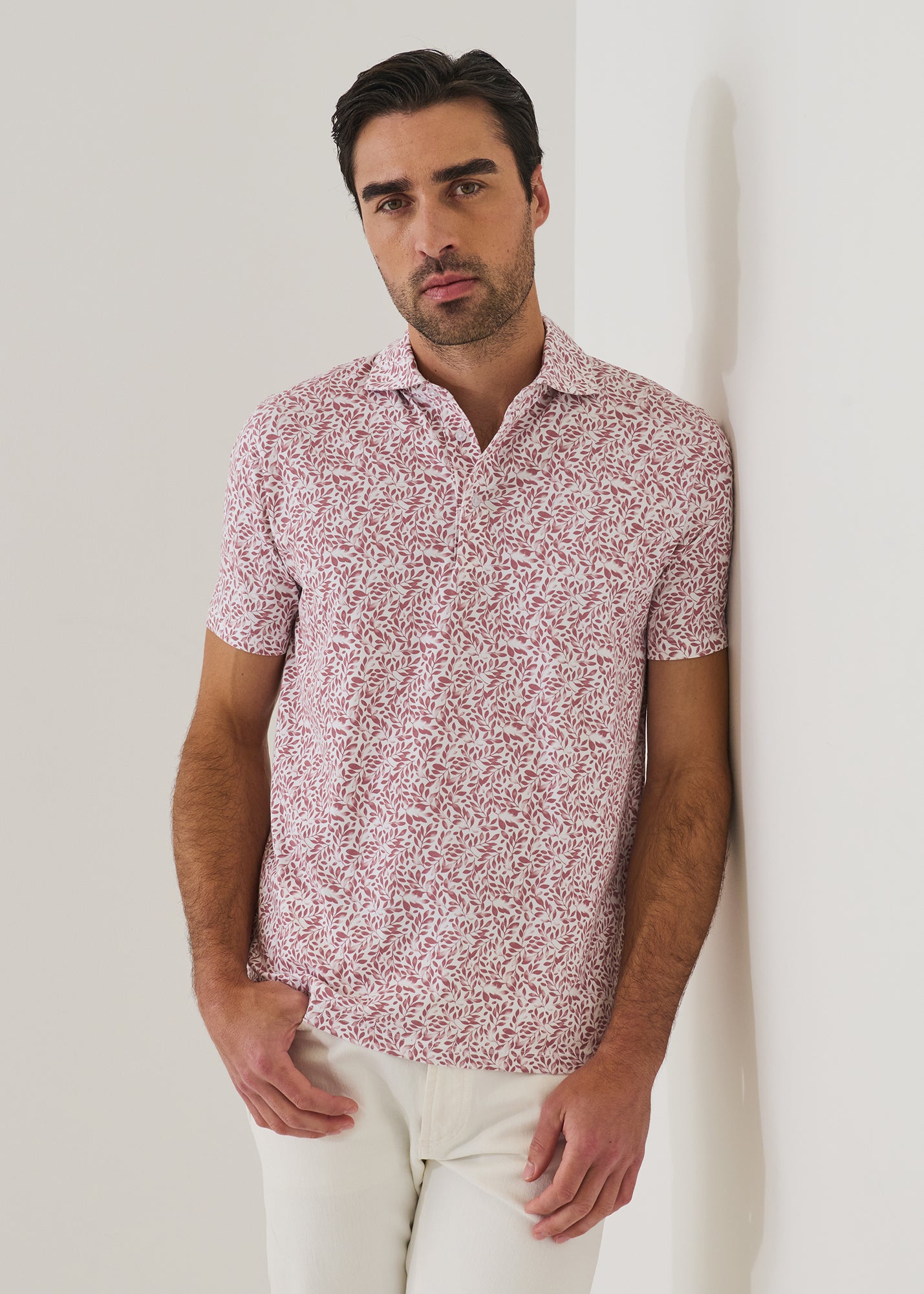Pima Cotton Stretch Mini Leaf Print Polo - PATRICK ASSARAF