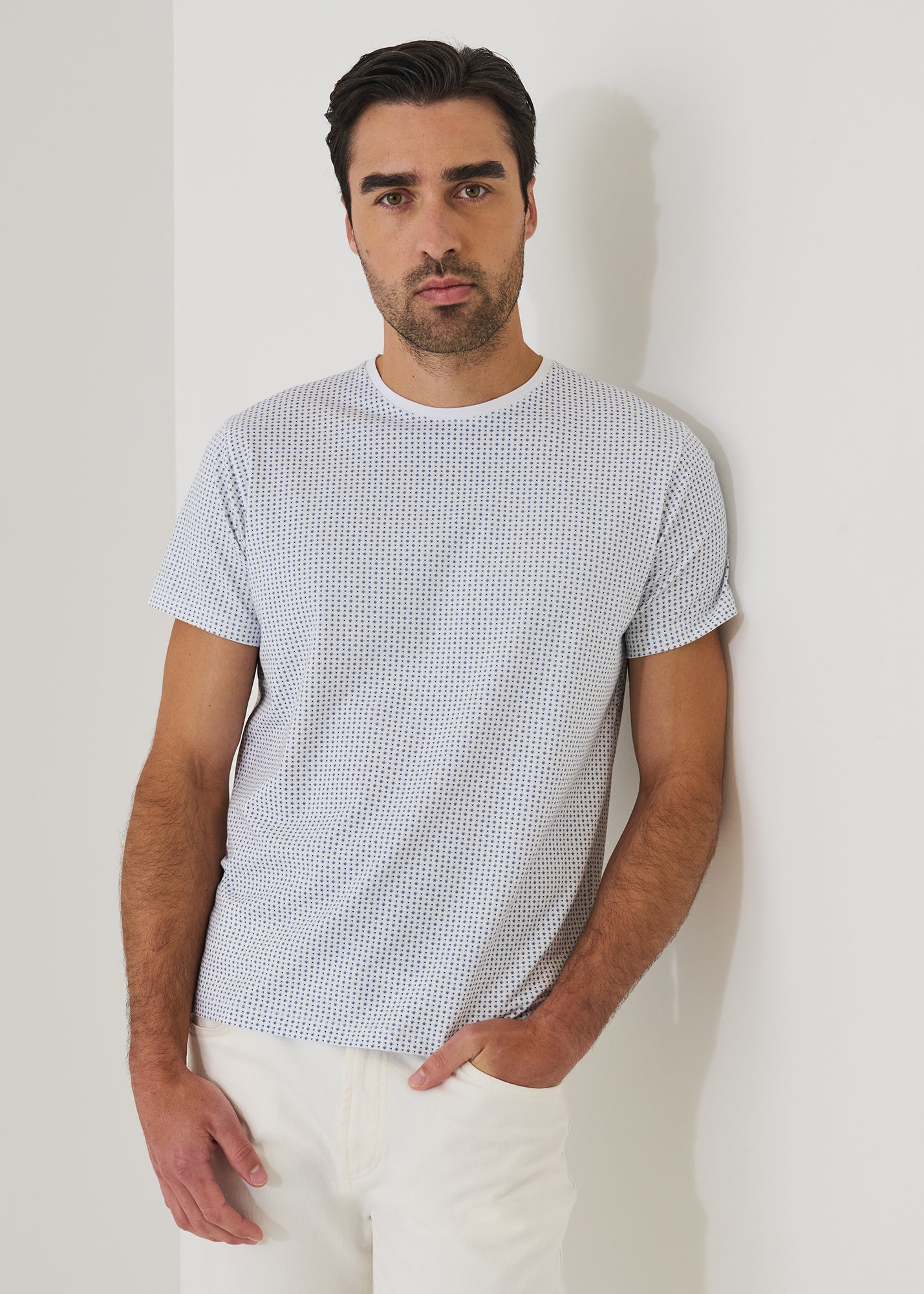 Pima Cotton Stretch Micro Print Crewneck