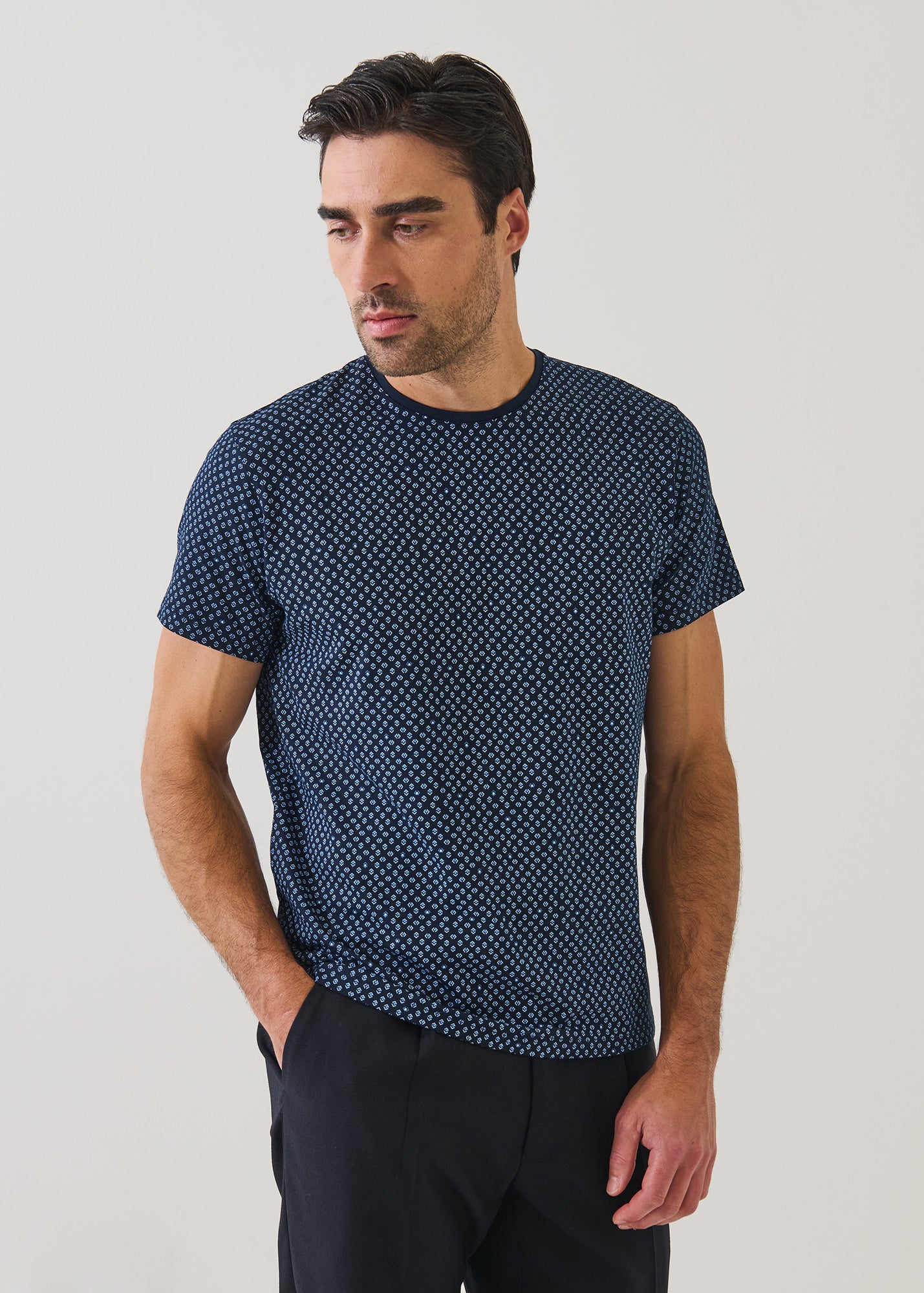 Pima Cotton Stretch Micro Medallion Print Crewneck