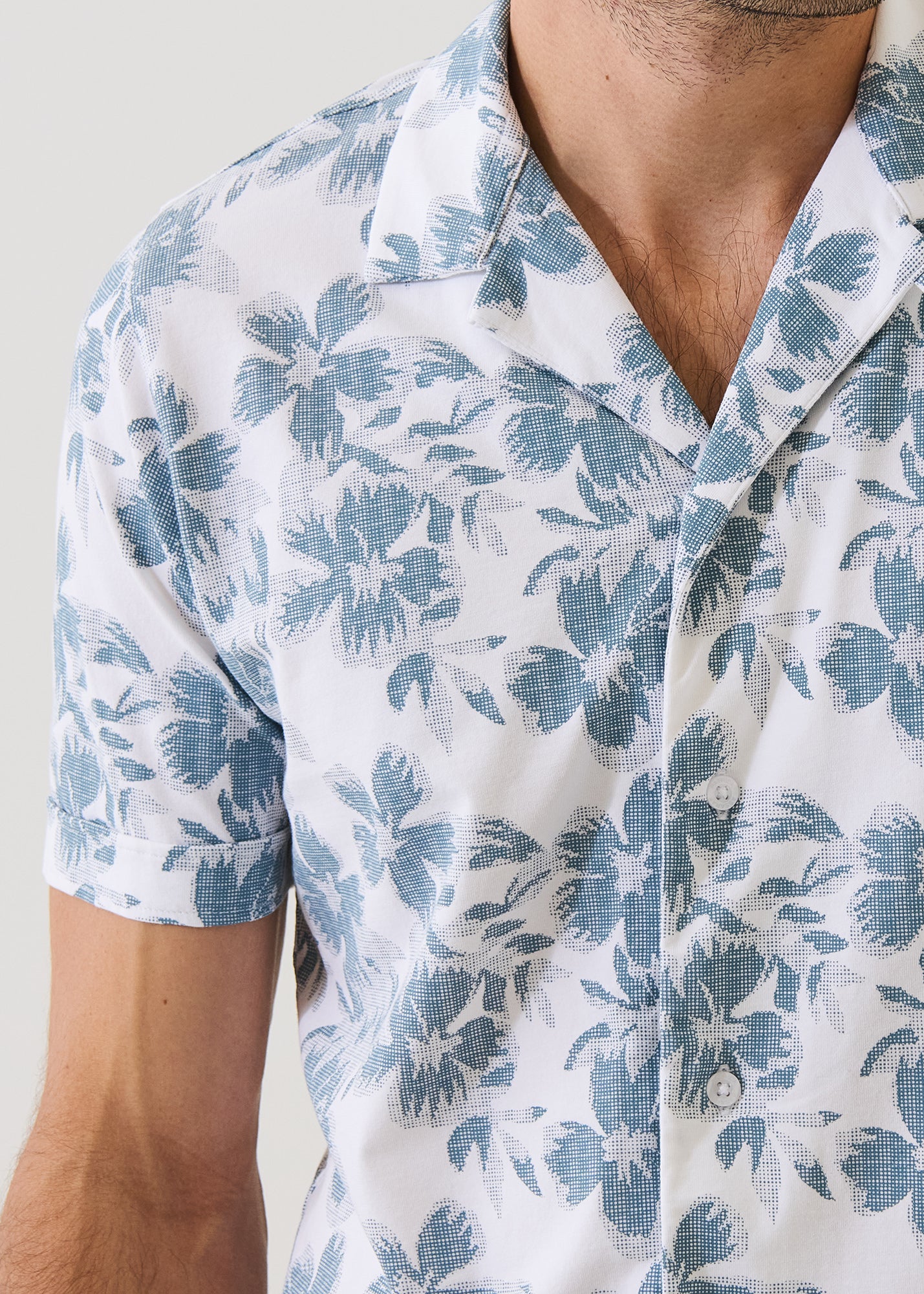 Pima Cotton Stretch Tropical Print Camp Collar Shirt