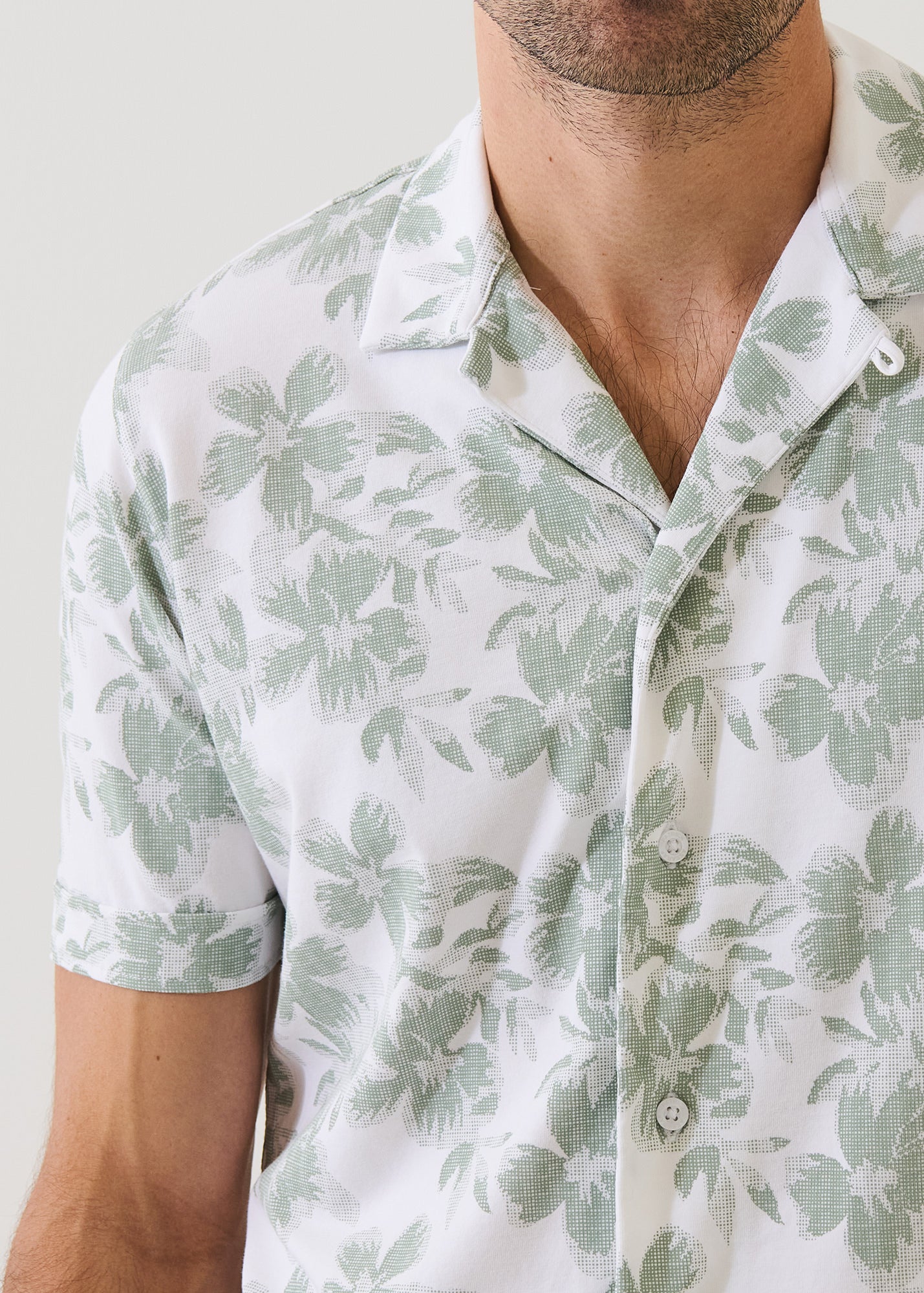 Pima Cotton Stretch Tropical Print Camp Collar Shirt