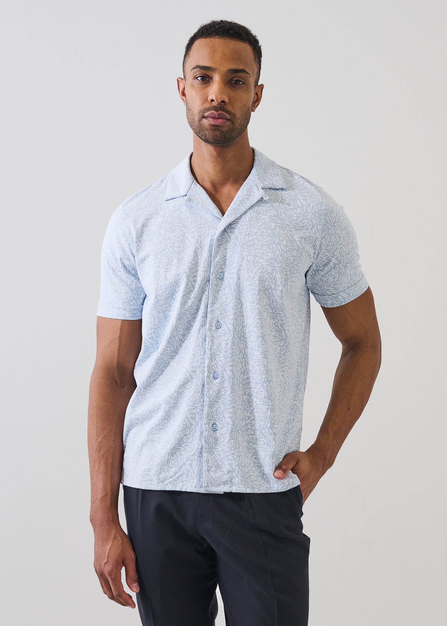 Pima Cotton Stretch Tropical Print Camp Collar Shirt - PATRICK ASSARAF