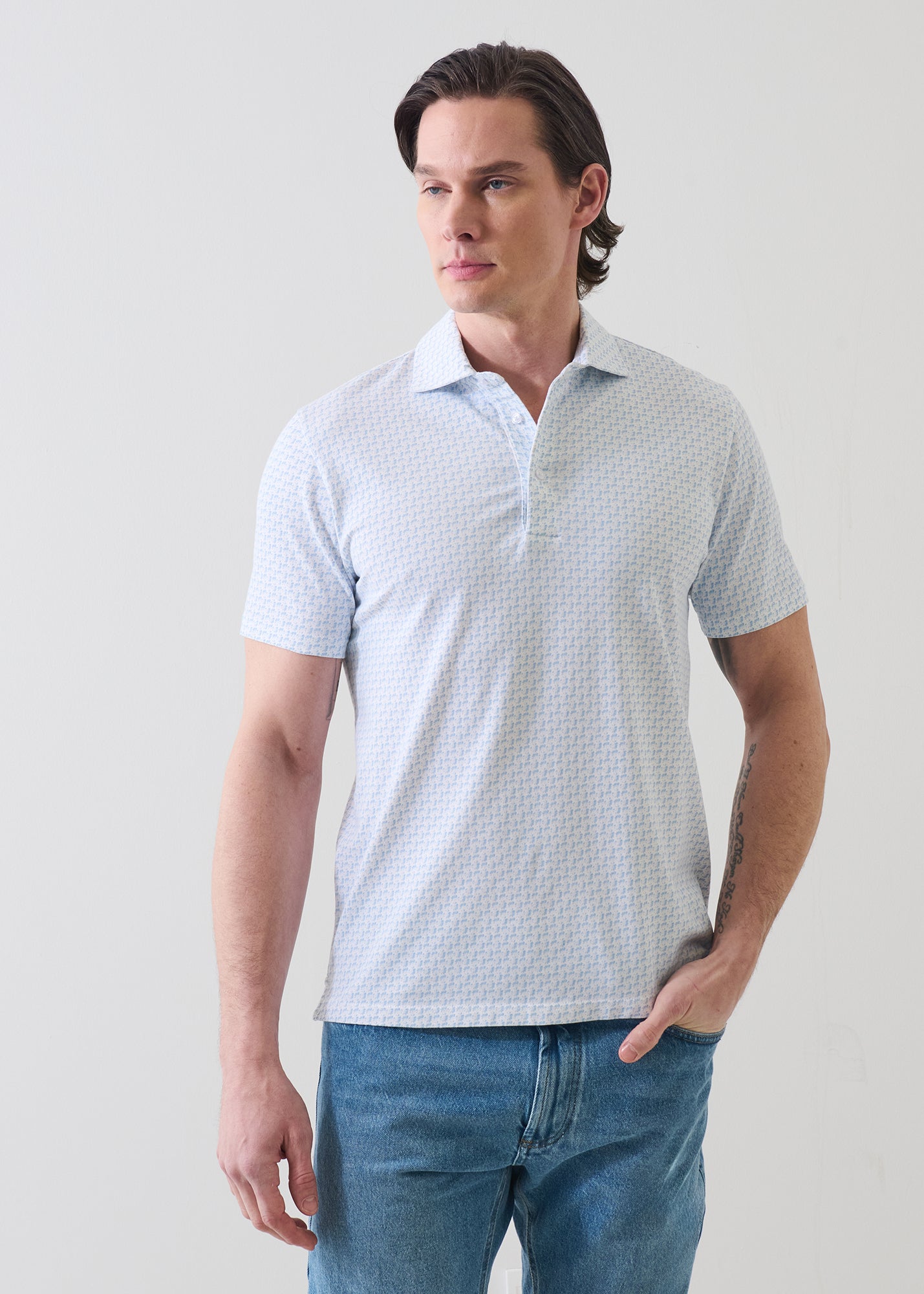 Pima Cotton Stretch Mini Floral Print Polo - PATRICK ASSARAF