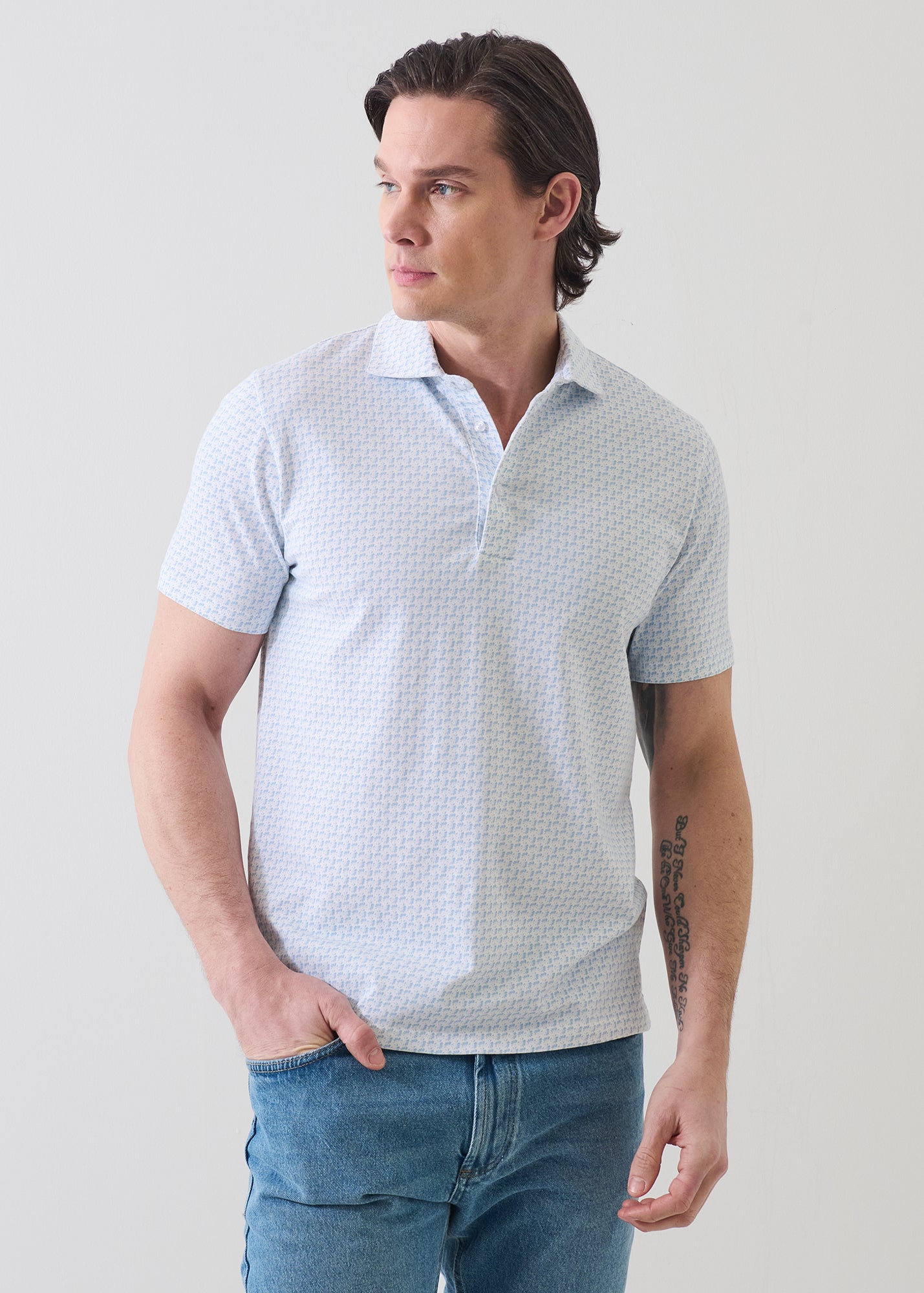 Pima Cotton Stretch Mini Floral Print Polo - PATRICK ASSARAF